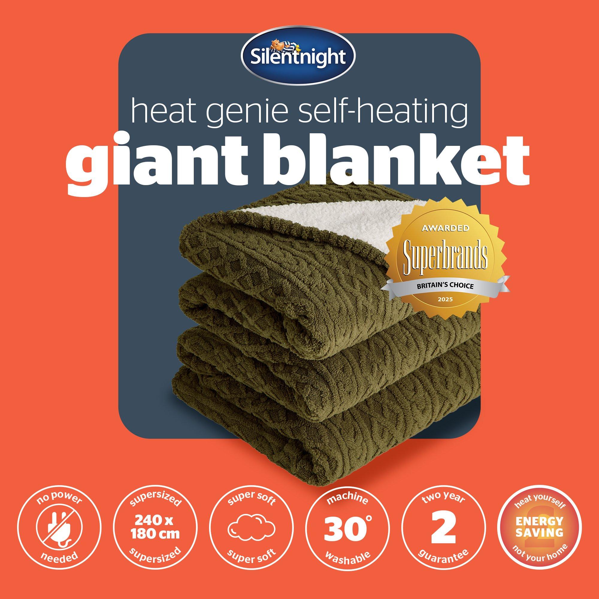 Olive - Silentnight - Heat Genie Self Heating Giant Cable Knit Blanket - 8