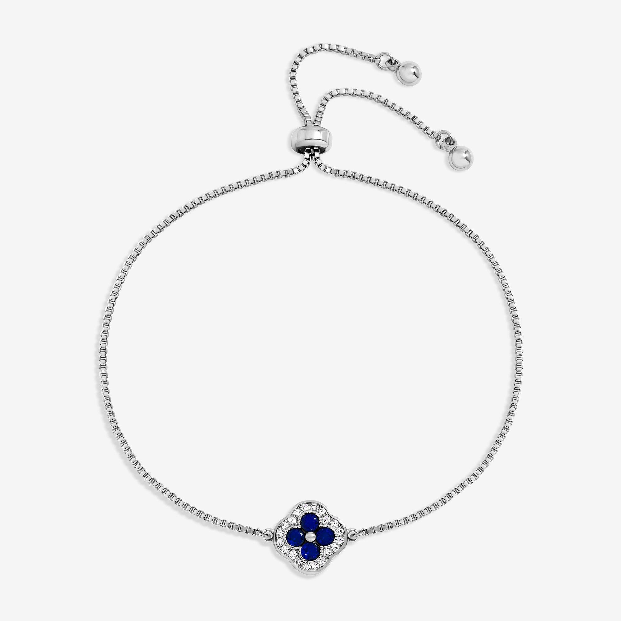 Silver - Jon Richard - Rhodium Plated and Sapphire Clover Toggle Bracelet - 1