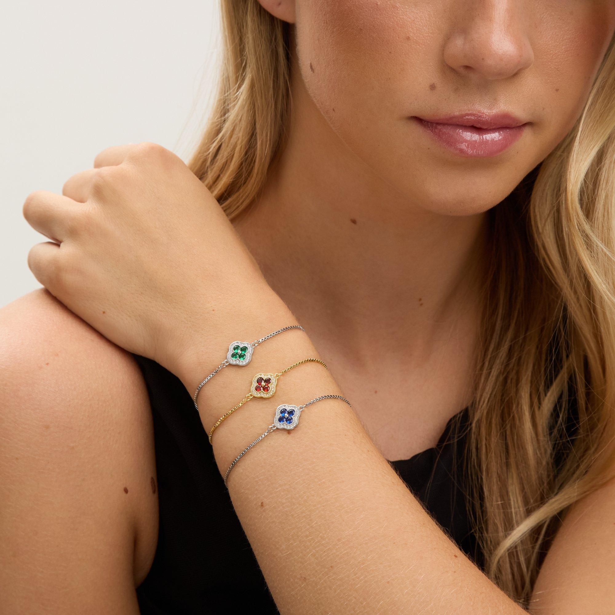 Silver - Jon Richard - Rhodium Plated and Sapphire Clover Toggle Bracelet - 2