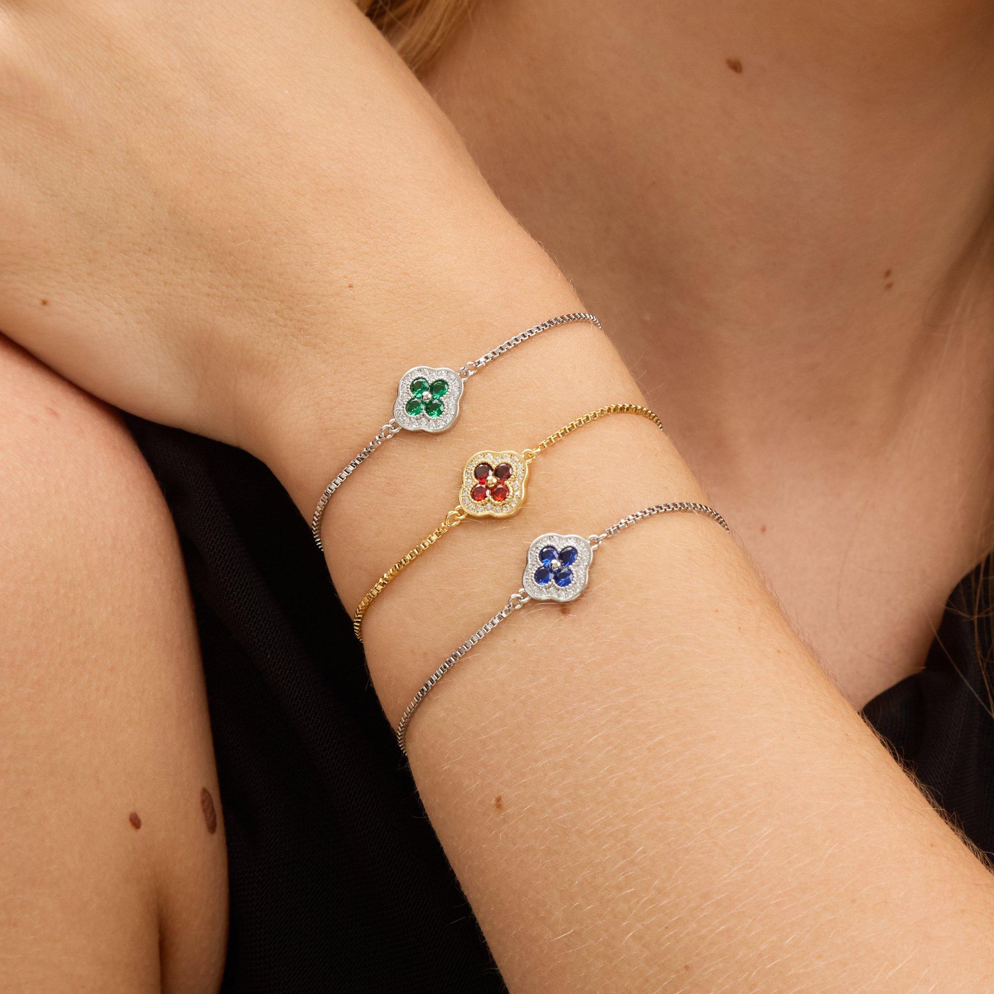 Silver - Jon Richard - Rhodium Plated and Sapphire Clover Toggle Bracelet - 4