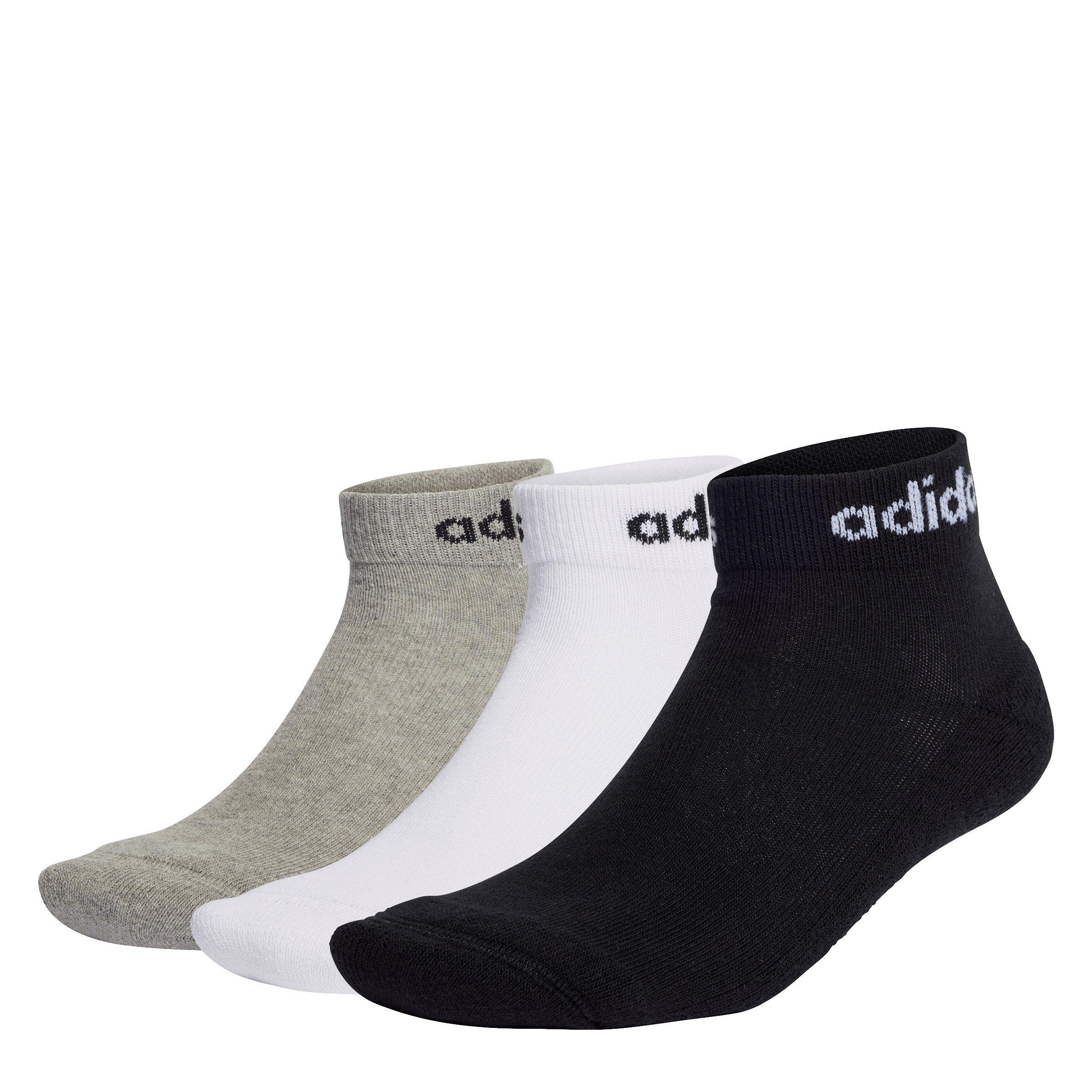 Black/Wht/Grey - adidas - Linear Ankle Cushioned Socks 3 Pairs - 1