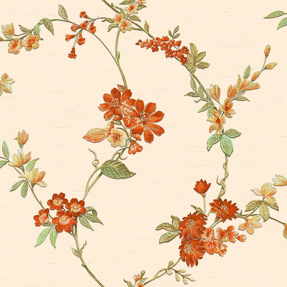 Design Id  Did Flower Trail & Orange Wallpaper Cream