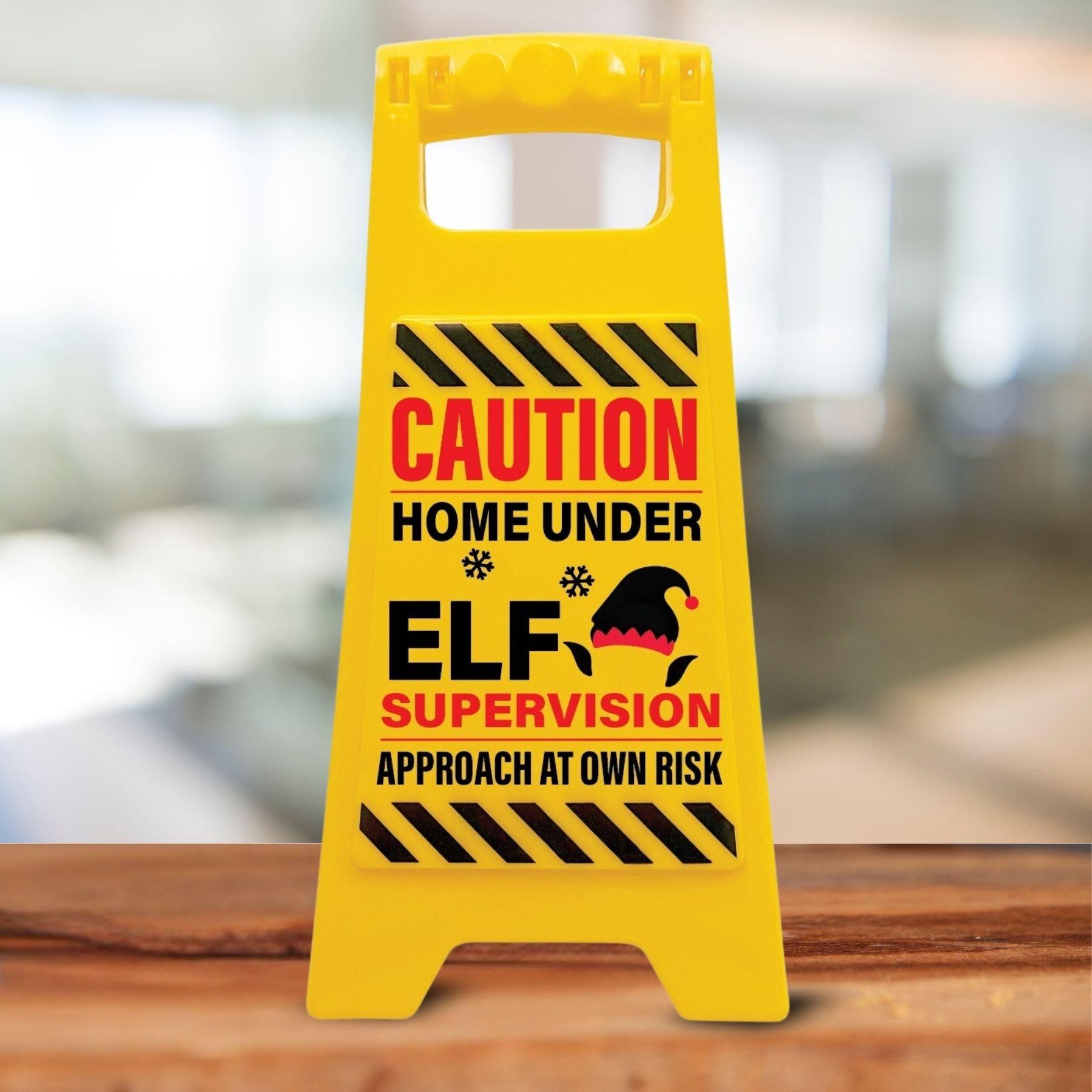 Multi - Boxer Gifts - Caution Home Under Elf Supervision Warning Sign - 2