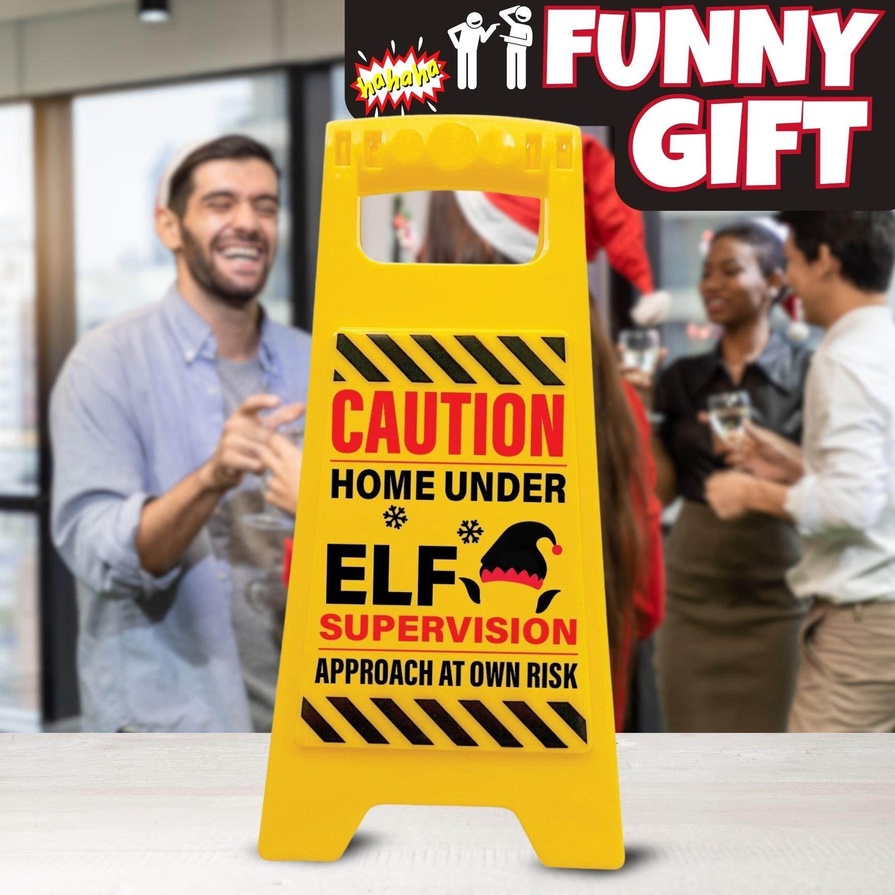 Multi - Boxer Gifts - Caution Home Under Elf Supervision Warning Sign - 4