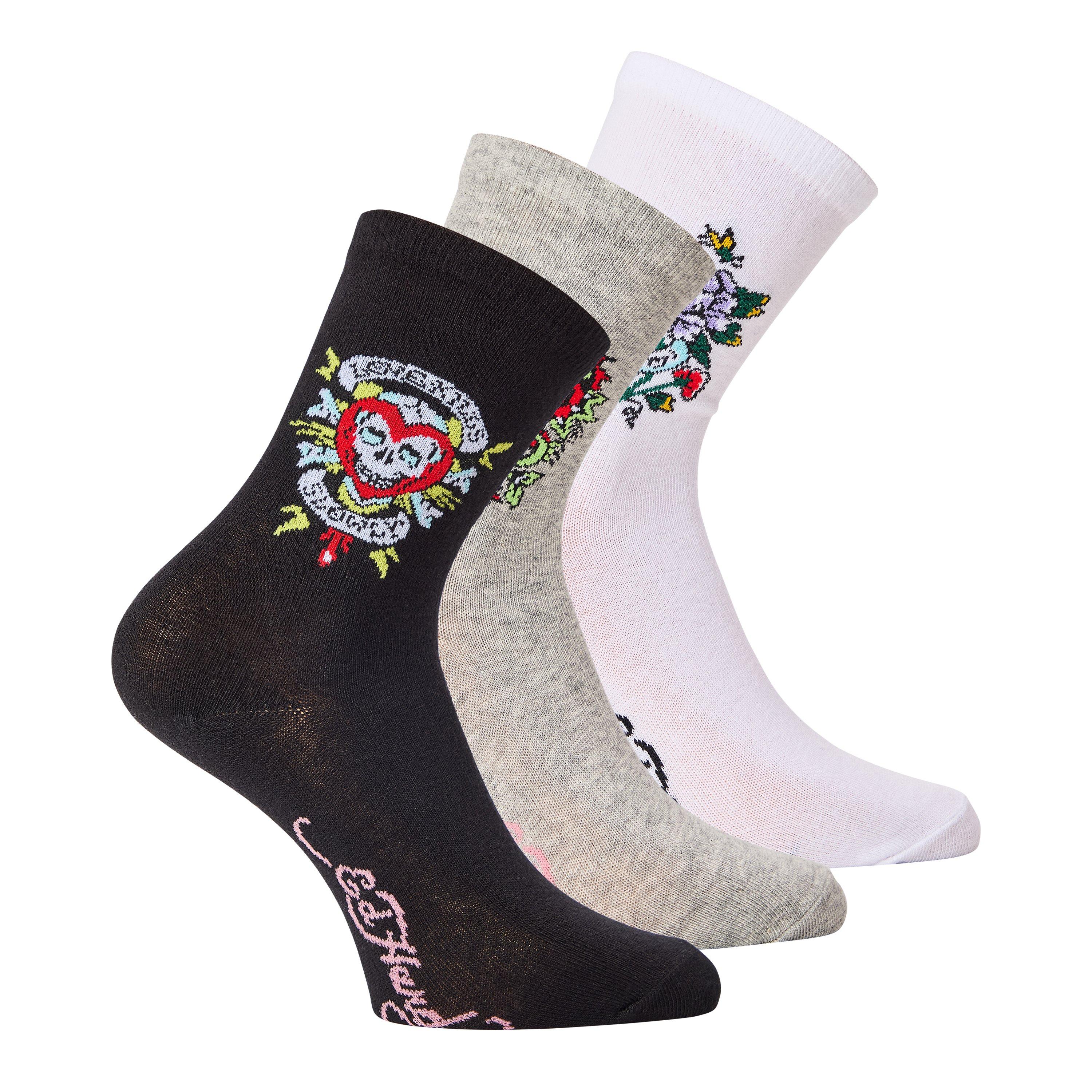 Ed Hardy Women's 3 Pack Dress Crew Socks -  - Ladies 4-8