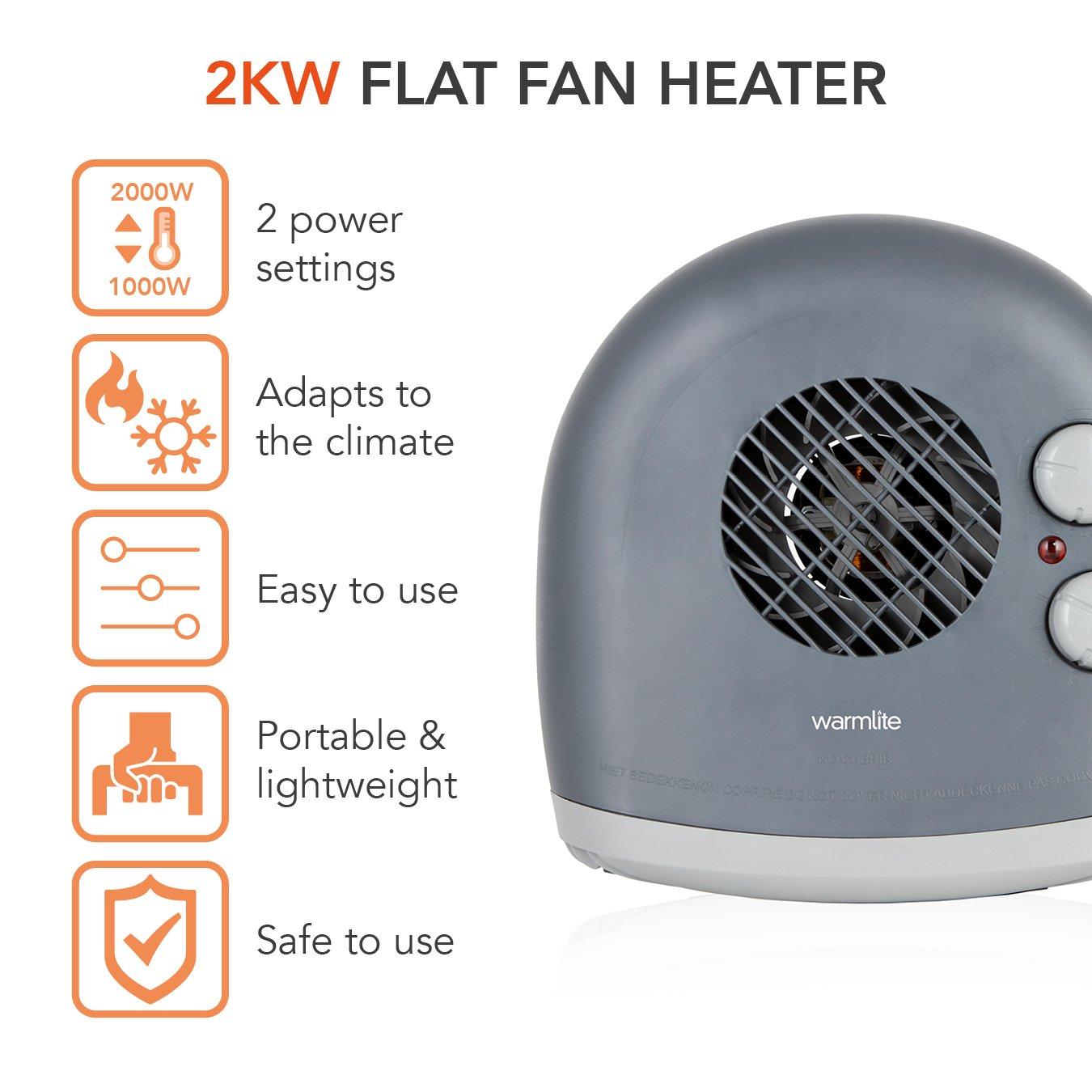 Titanium - Warmlite - 2000W Flat Fan Heater Dark Titanium - 2