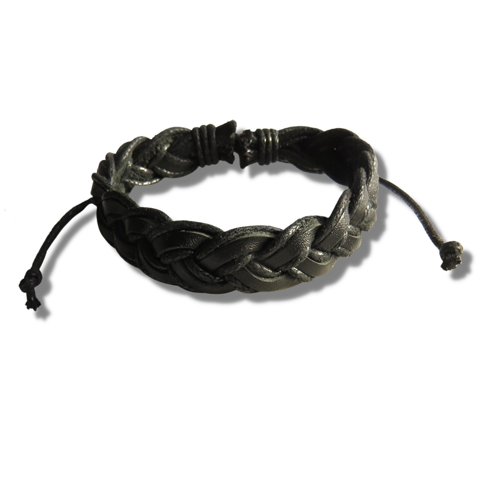 Black - Aye Do Gifts - Mens Black Pleated Real Leather Bracelet - 2