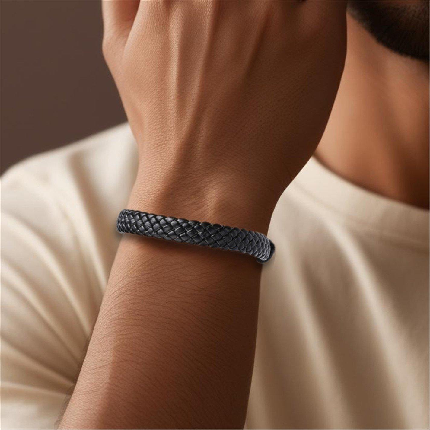 Black - Aye Do Gifts - Mens Black Leather Weave Bracelet - 1