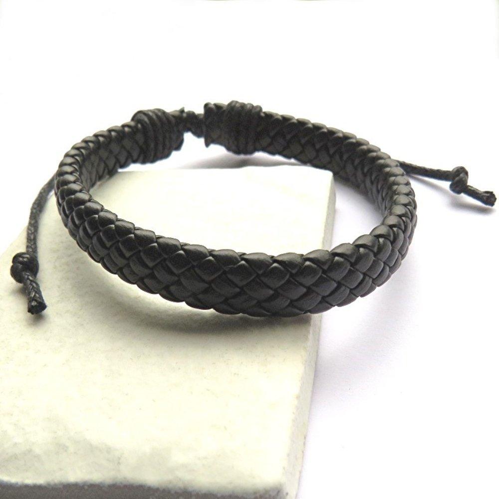 Black - Aye Do Gifts - Mens Black Leather Weave Bracelet - 2