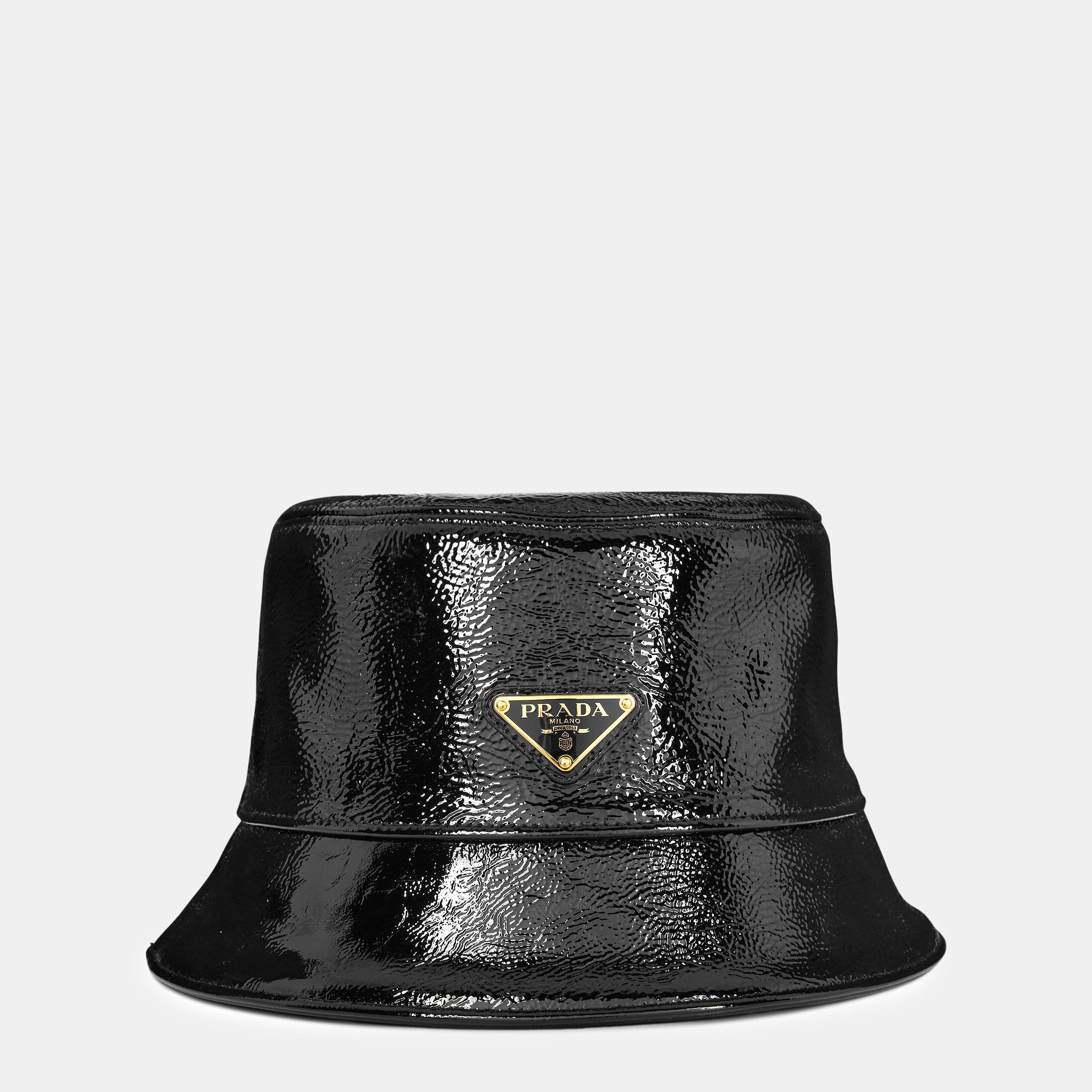 Prada Women's Patent Bucket Hat - Nero - Medium