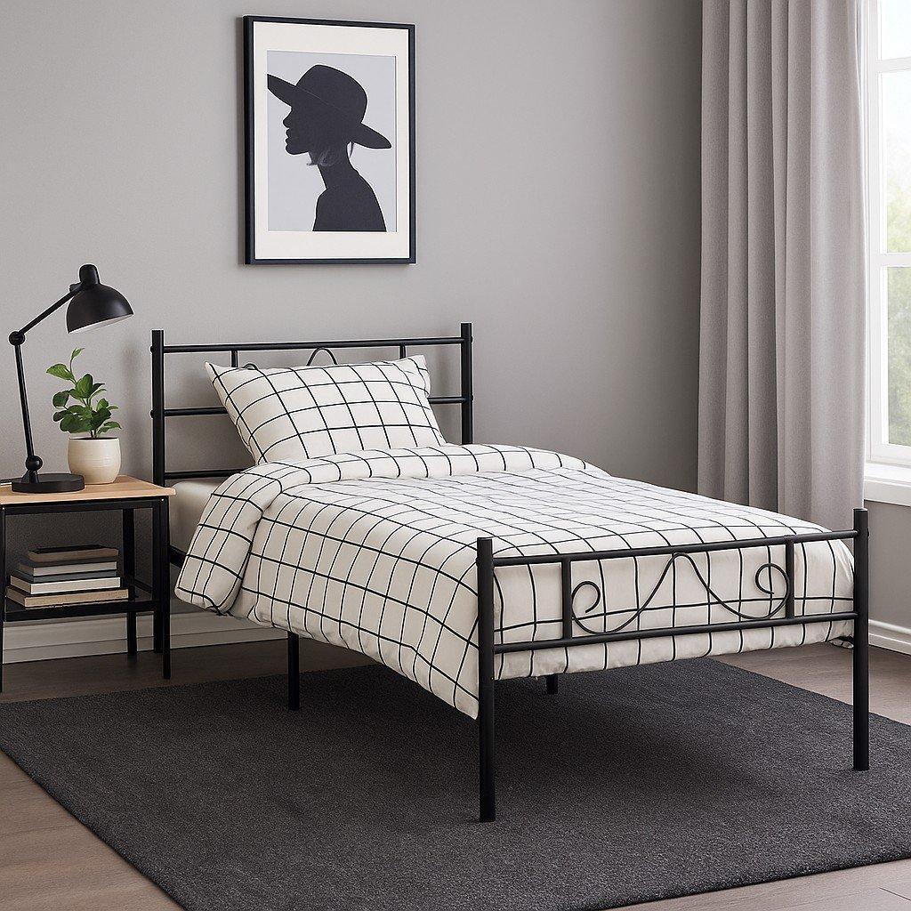 Black - Urban Meuble - Sturdy Metal Bed Frame with Elegant Headboard - 1