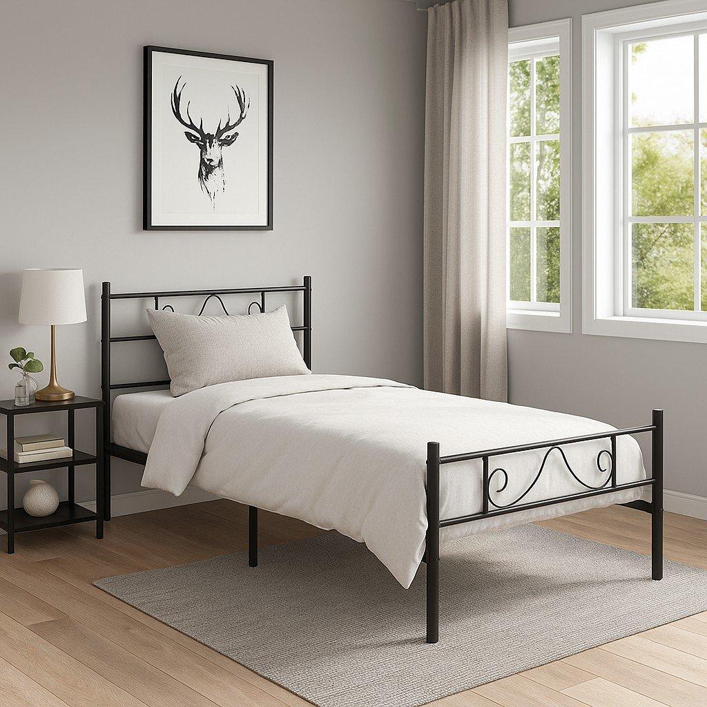 Black - Urban Meuble - Sturdy Metal Bed Frame with Elegant Headboard - 1