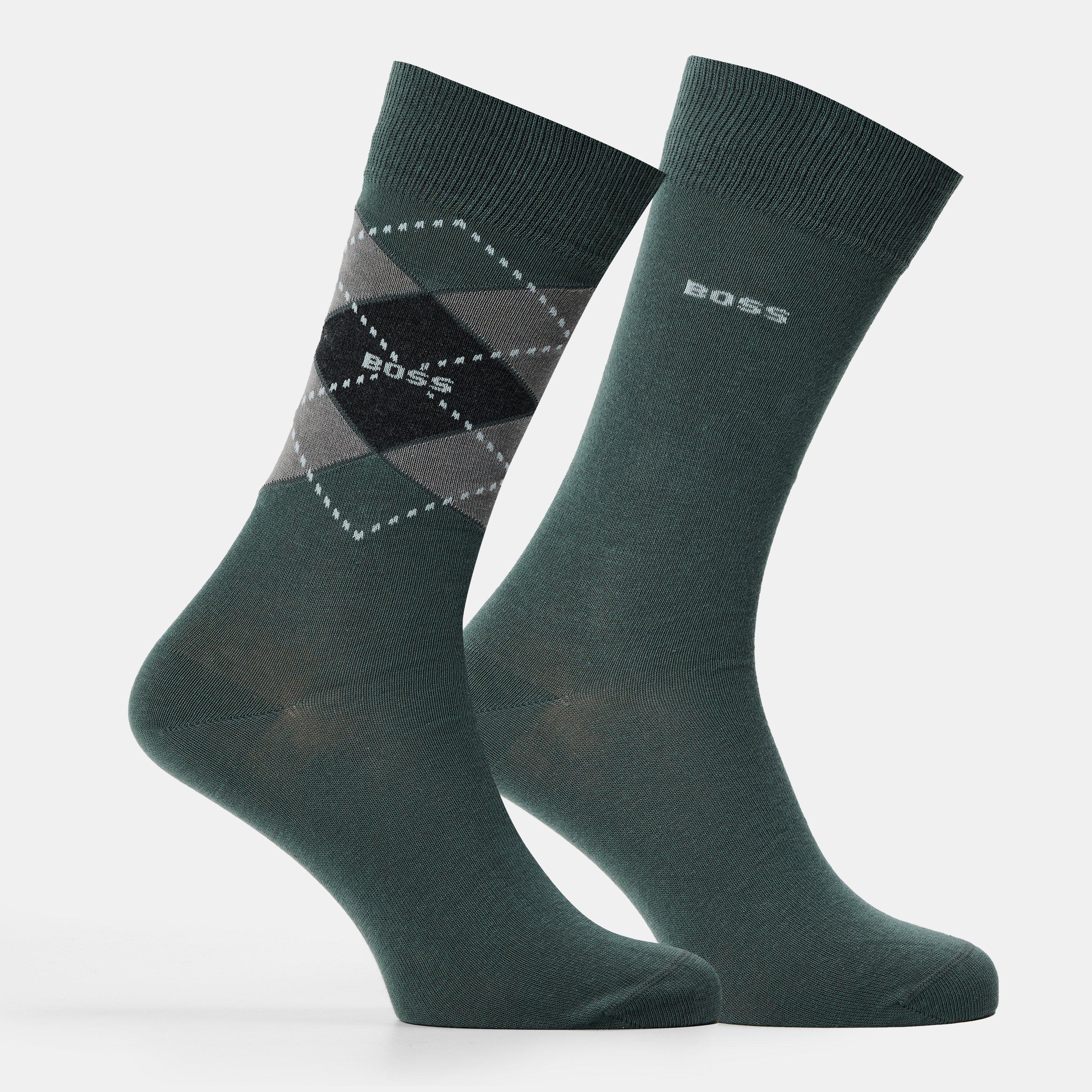 Boss Men's Argyle Cotton Crew Socks - Green 337 - 6-11