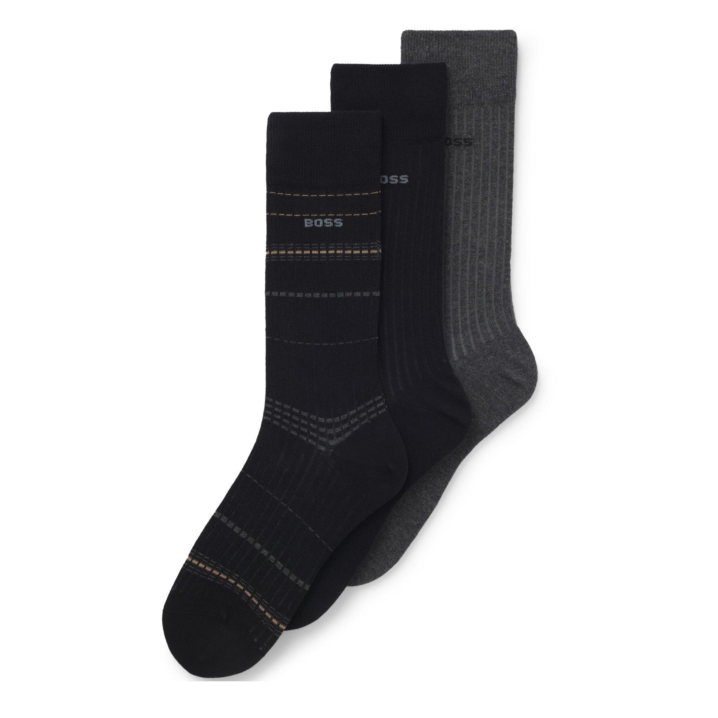 Black 001 - Boss - 3 Pack Rib Stripe Socks - 3
