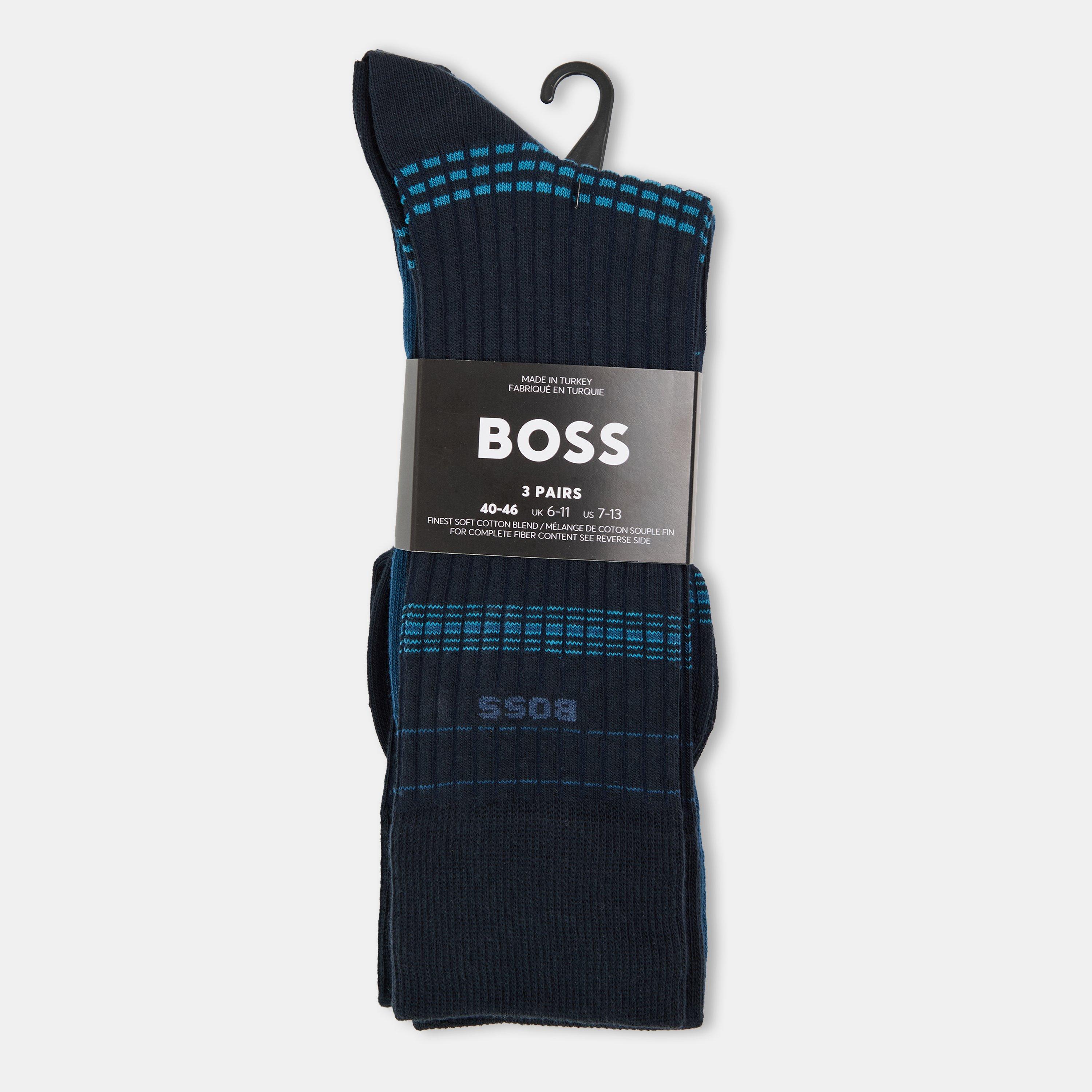 Boss Men's 3 Pack Rib Stripe Socks - Dark Blue 401 - 6-11