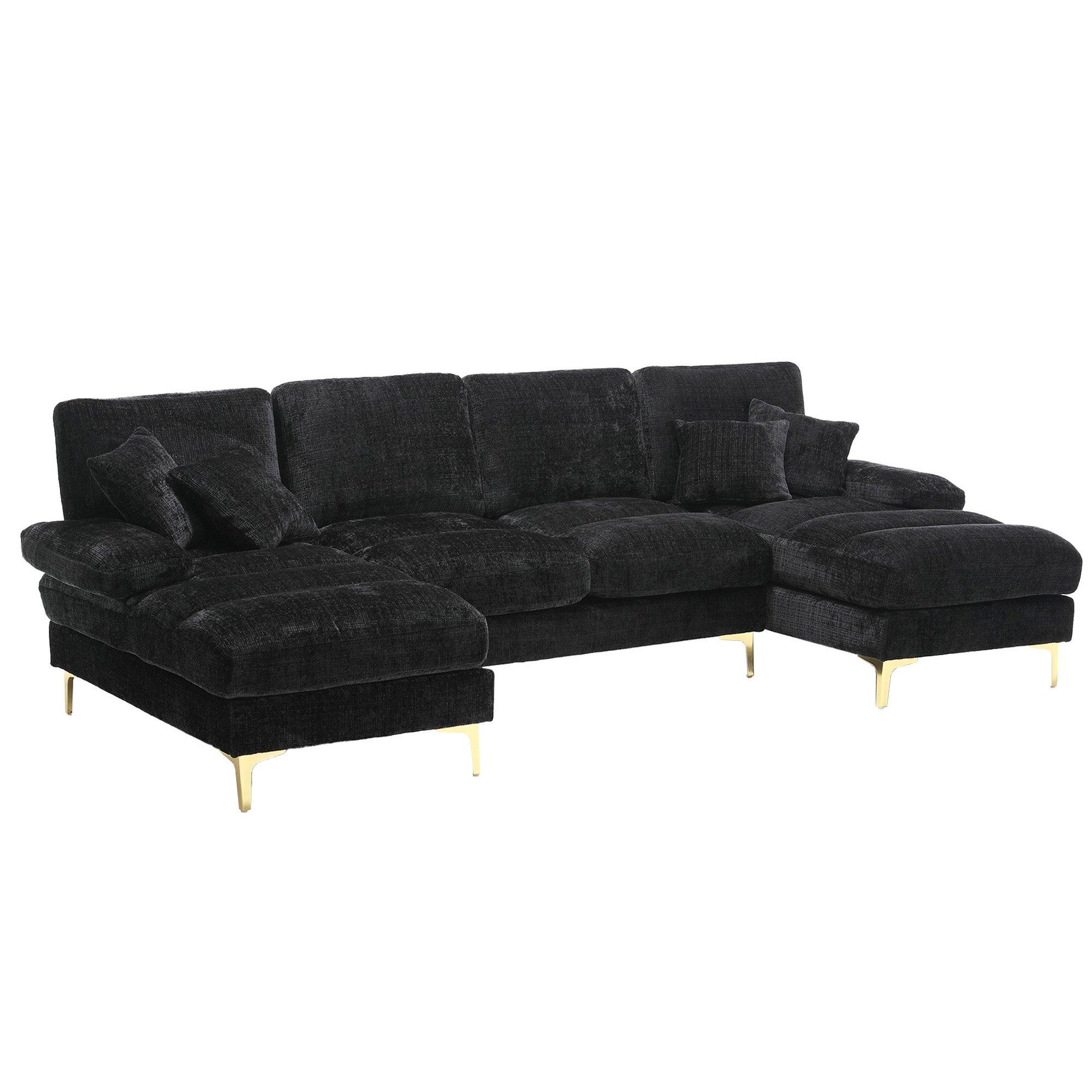 Black - Urban Meuble - U-Shaped Chenille Sectional Sofa Double Chaise - 11