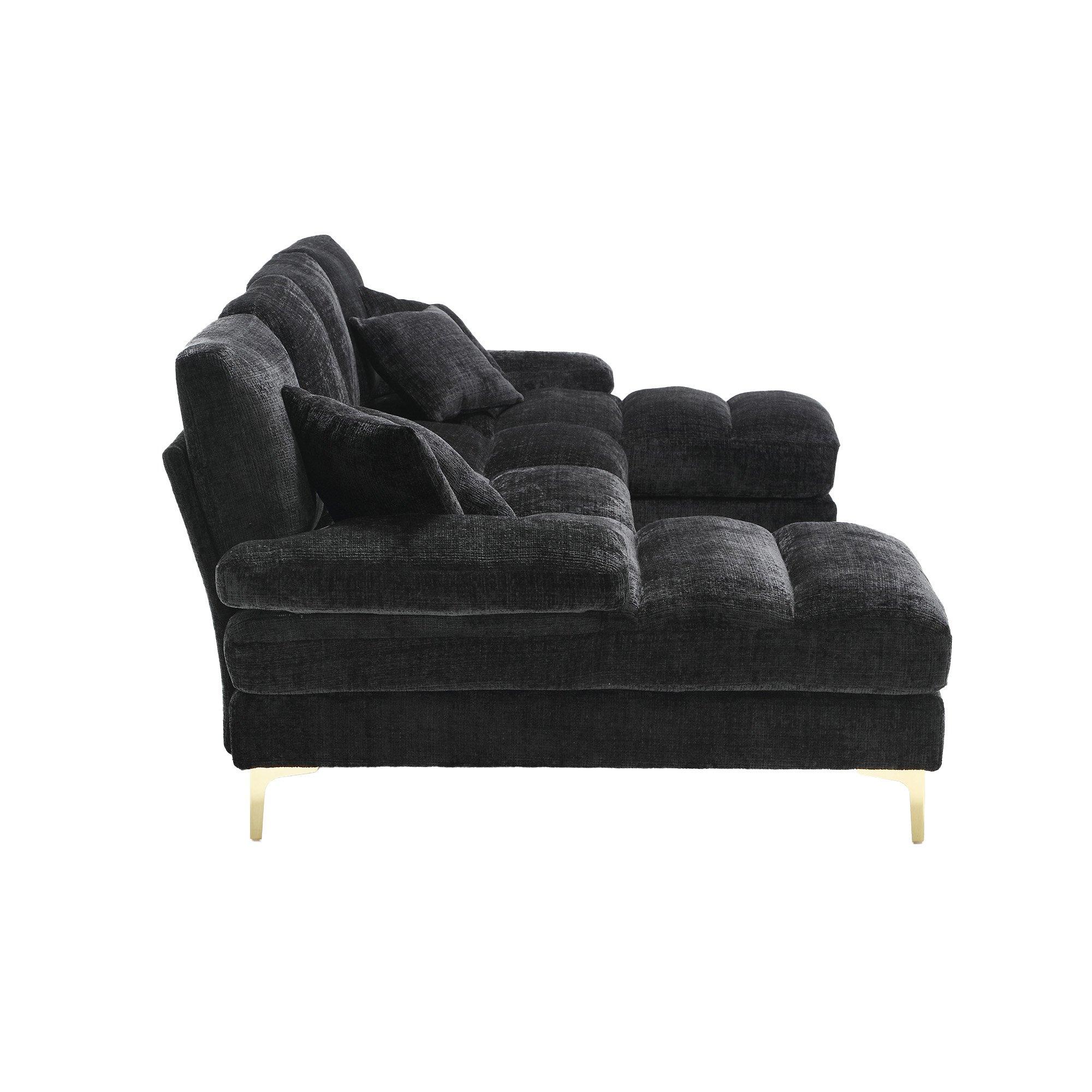 Black - Urban Meuble - U-Shaped Chenille Sectional Sofa Double Chaise - 12