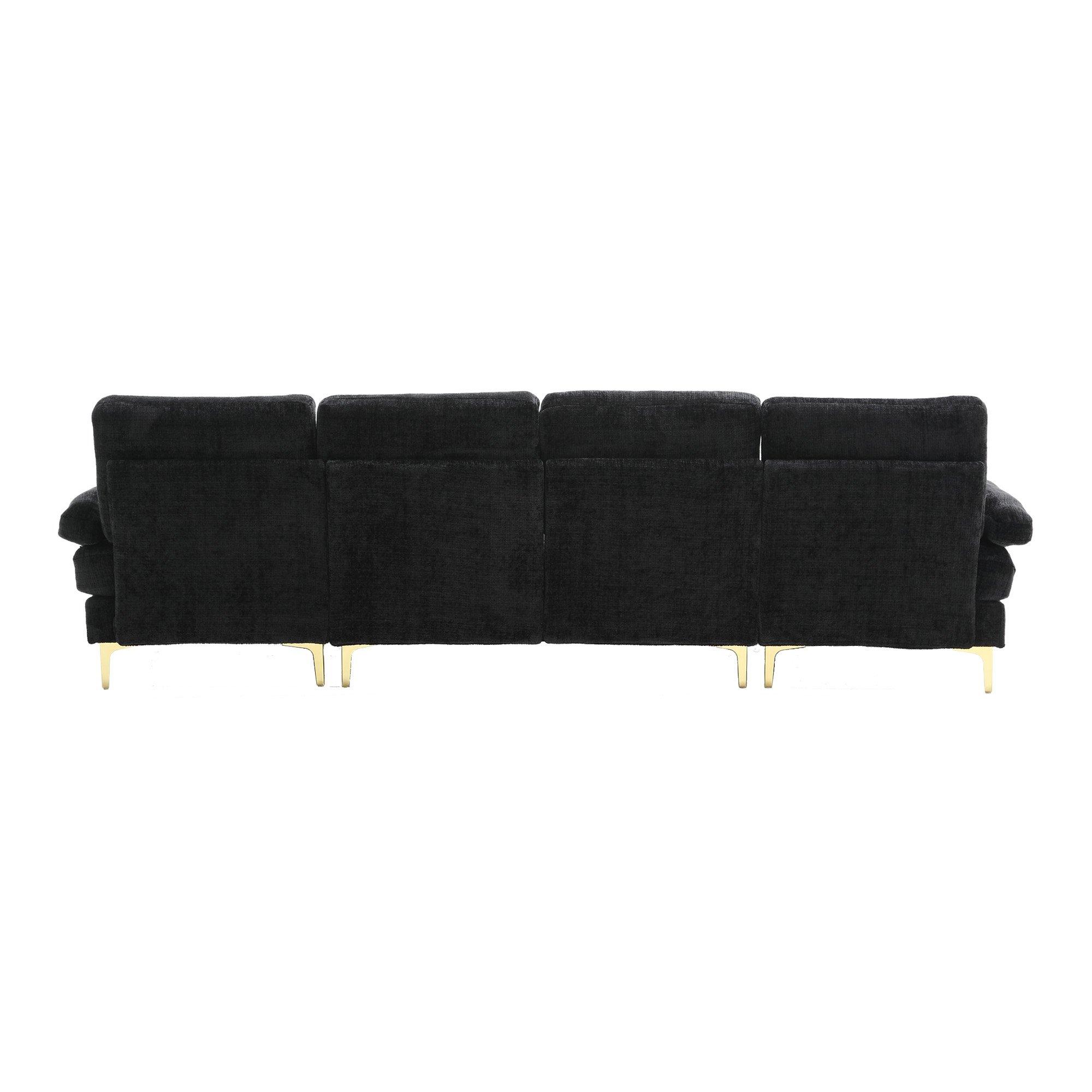 Black - Urban Meuble - U-Shaped Chenille Sectional Sofa Double Chaise - 13