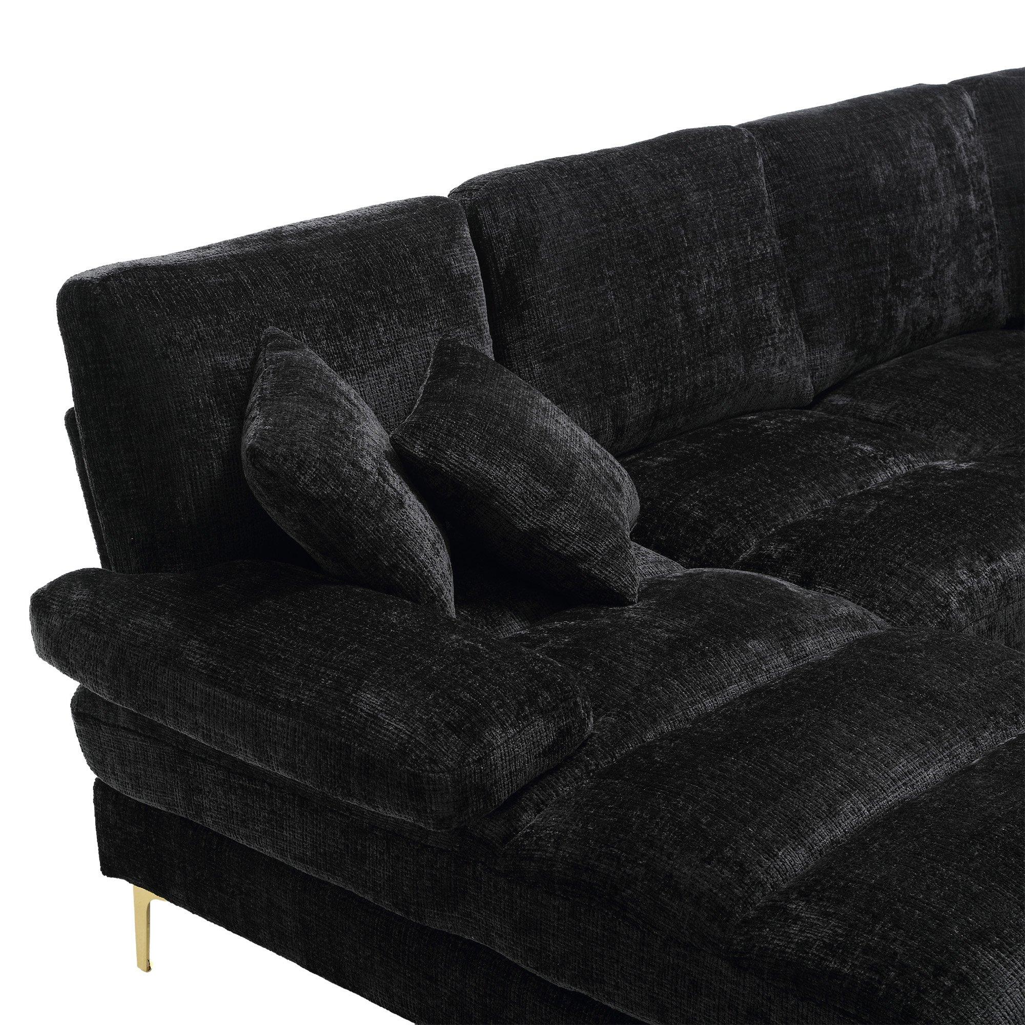 Black - Urban Meuble - U-Shaped Chenille Sectional Sofa Double Chaise - 15