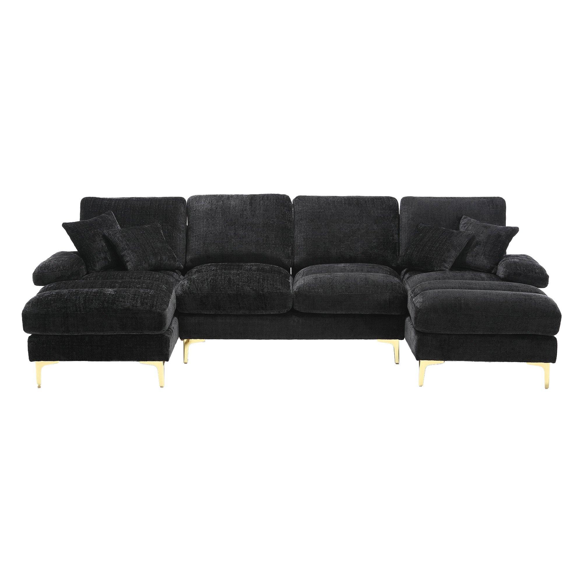 Black - Urban Meuble - U-Shaped Chenille Sectional Sofa Double Chaise - 5