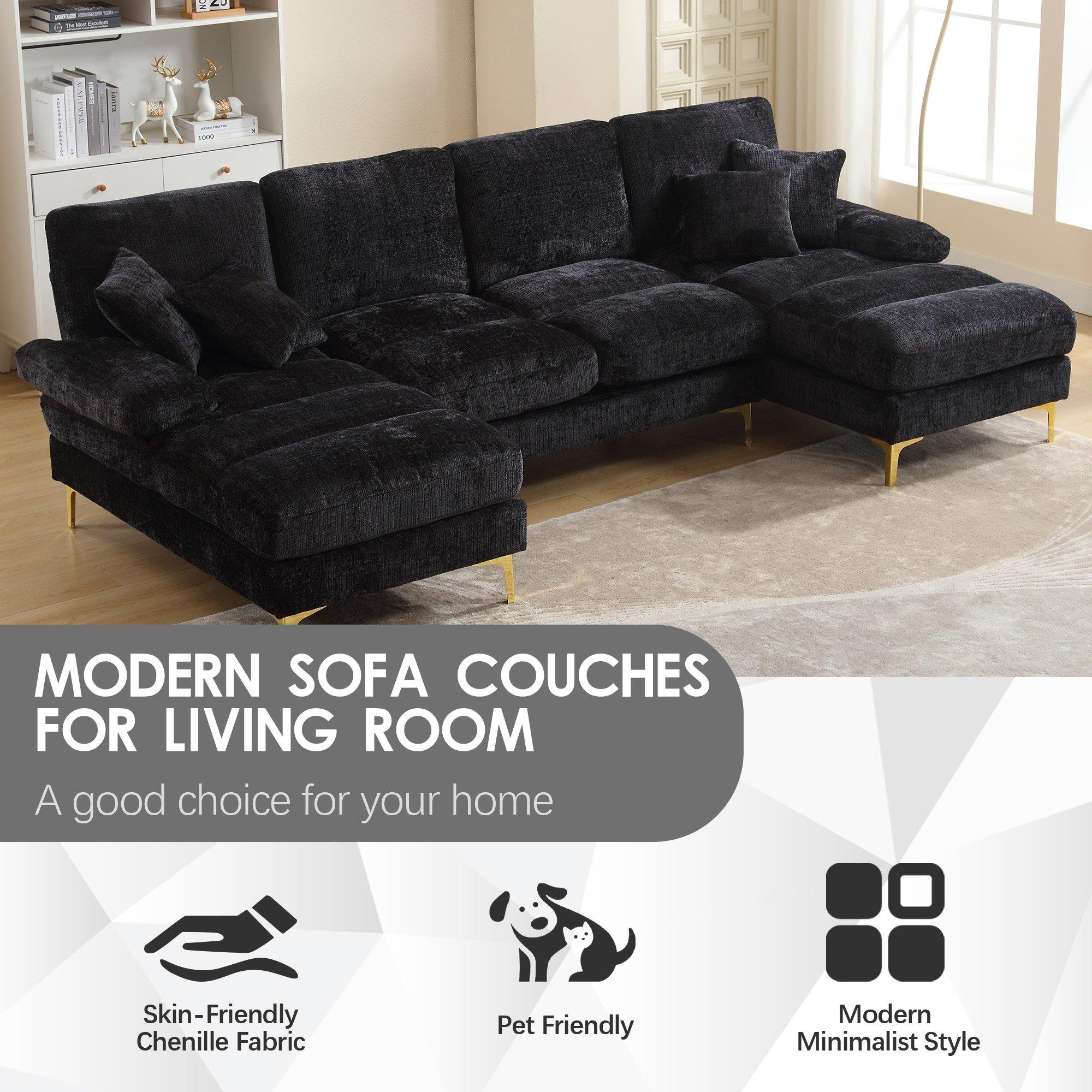 Black - Urban Meuble - U-Shaped Chenille Sectional Sofa Double Chaise - 8