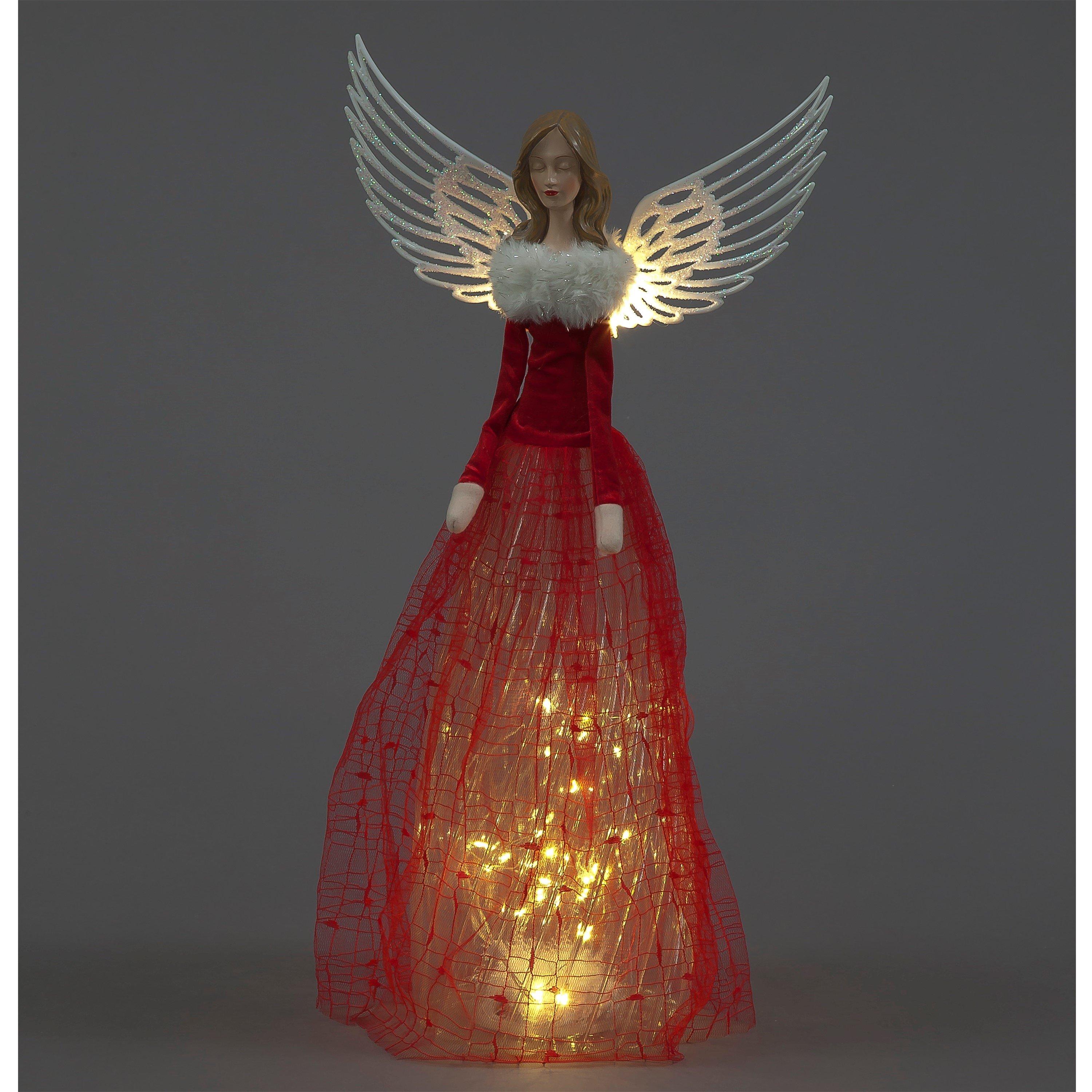 Red - Snowtime - 51cm LED Lit Red Dress Angel decoration