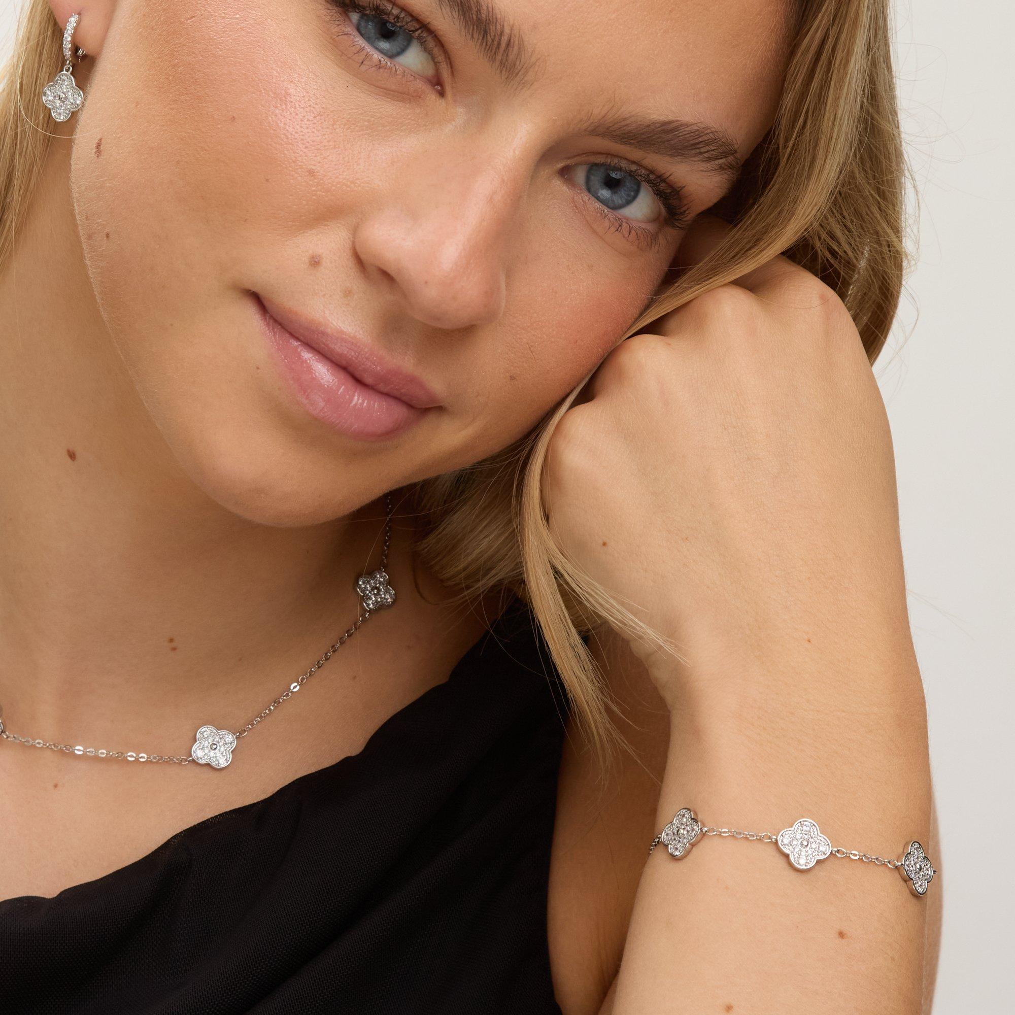 Silver - Jon Richard - Rhodium Plated and Pave Clover Necklace - 3