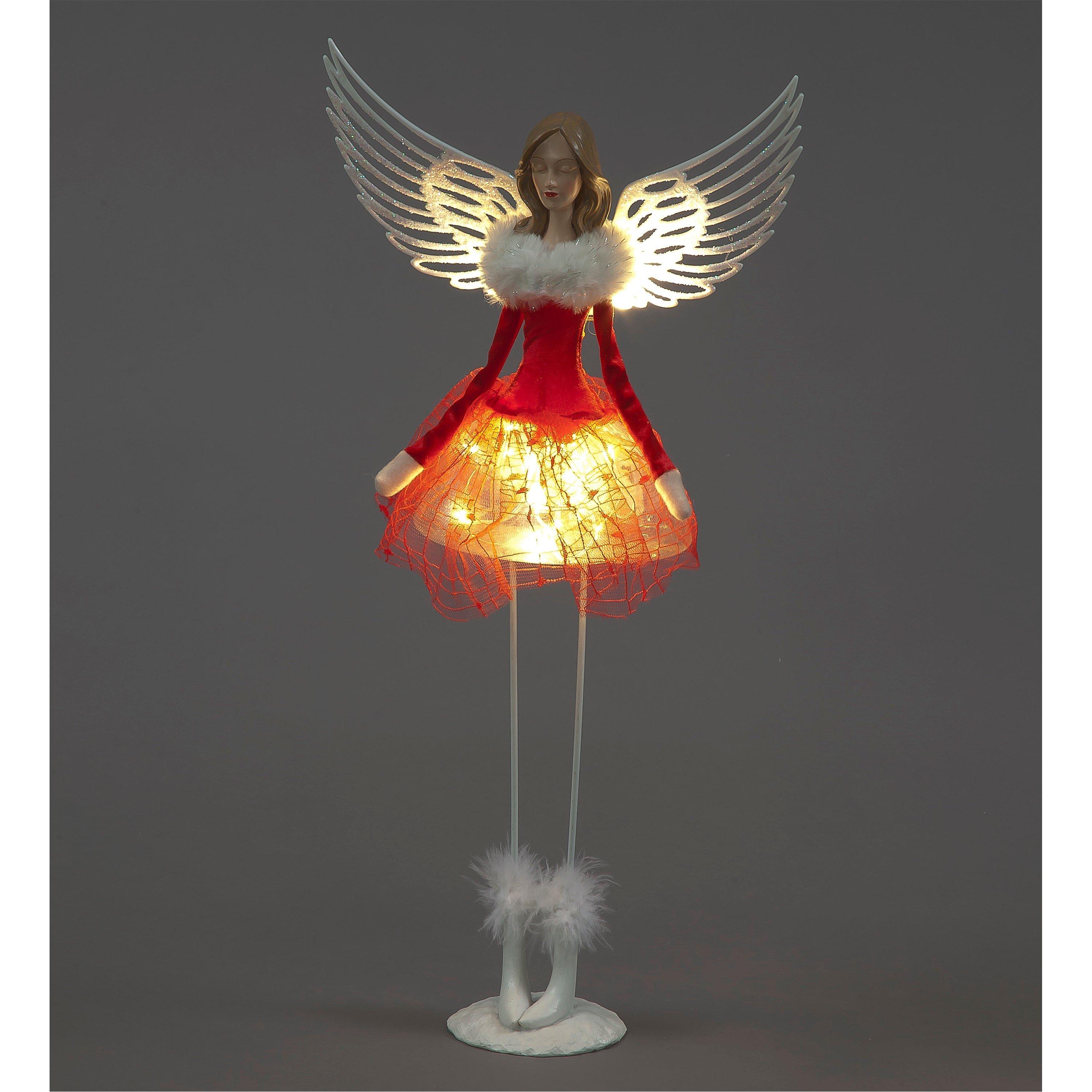 Red - Snowtime - 54cm LED Standing Angel Decorationin Red lit Dress