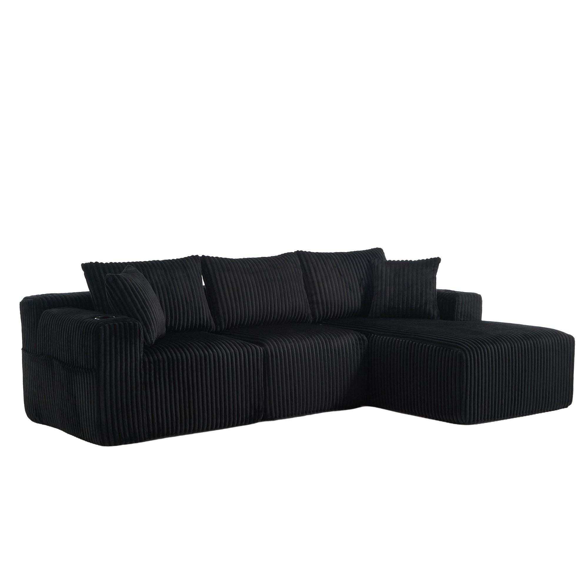 Black - Urban Meuble - Corduroy L-Shaped Modular Sectional Sofa - 11