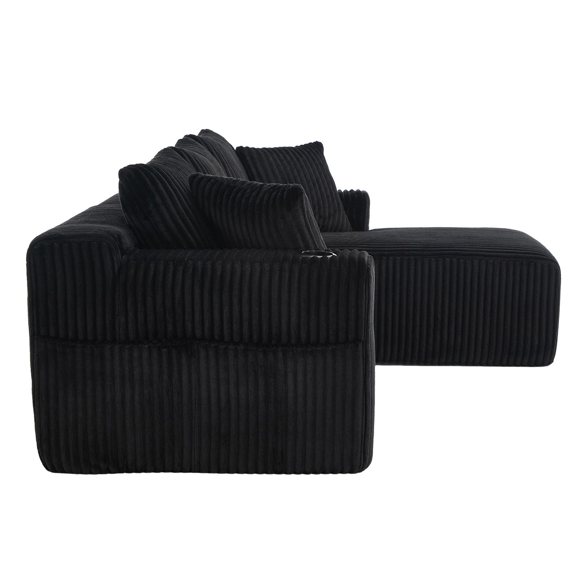 Black - Urban Meuble - Corduroy L-Shaped Modular Sectional Sofa - 13