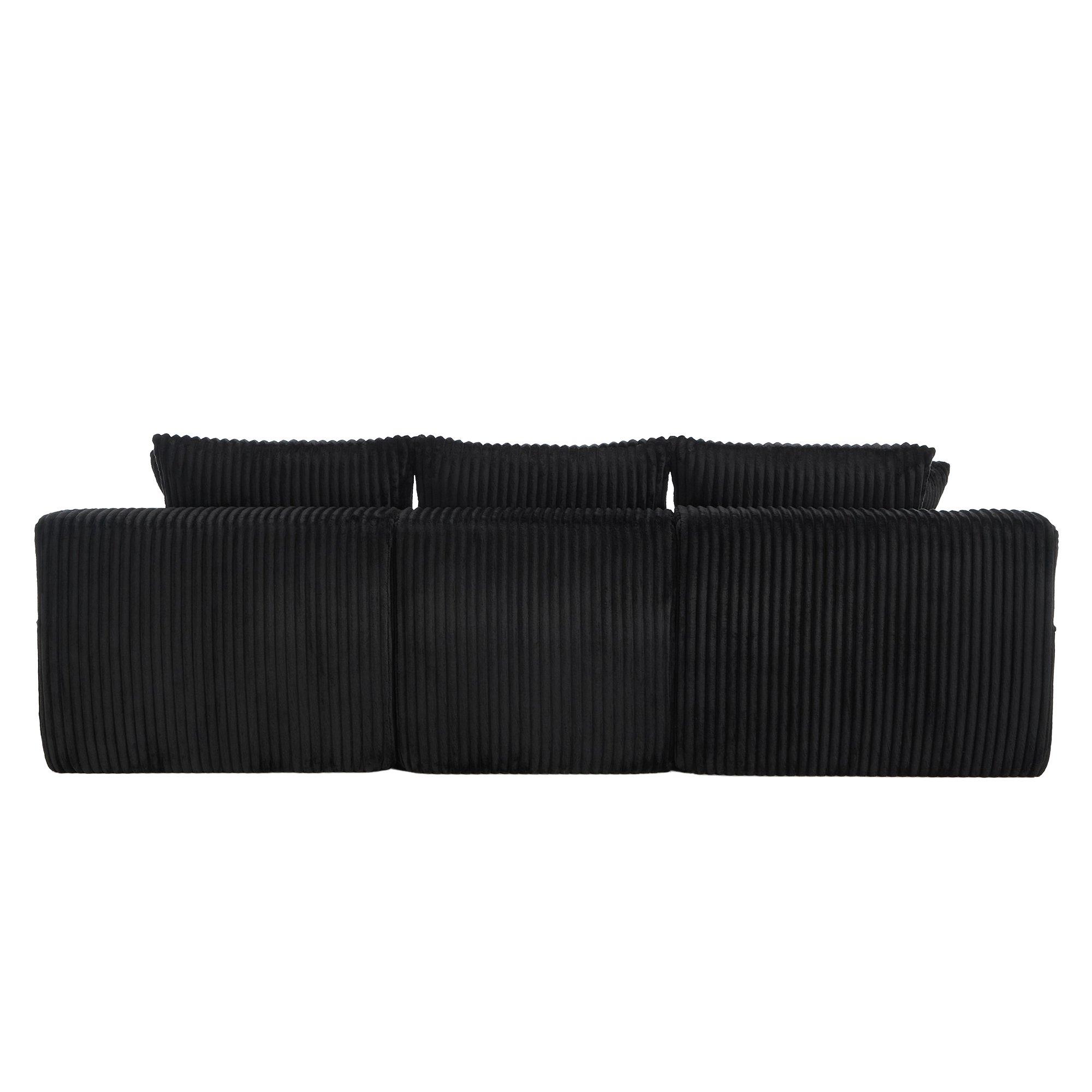 Black - Urban Meuble - Corduroy L-Shaped Modular Sectional Sofa - 14