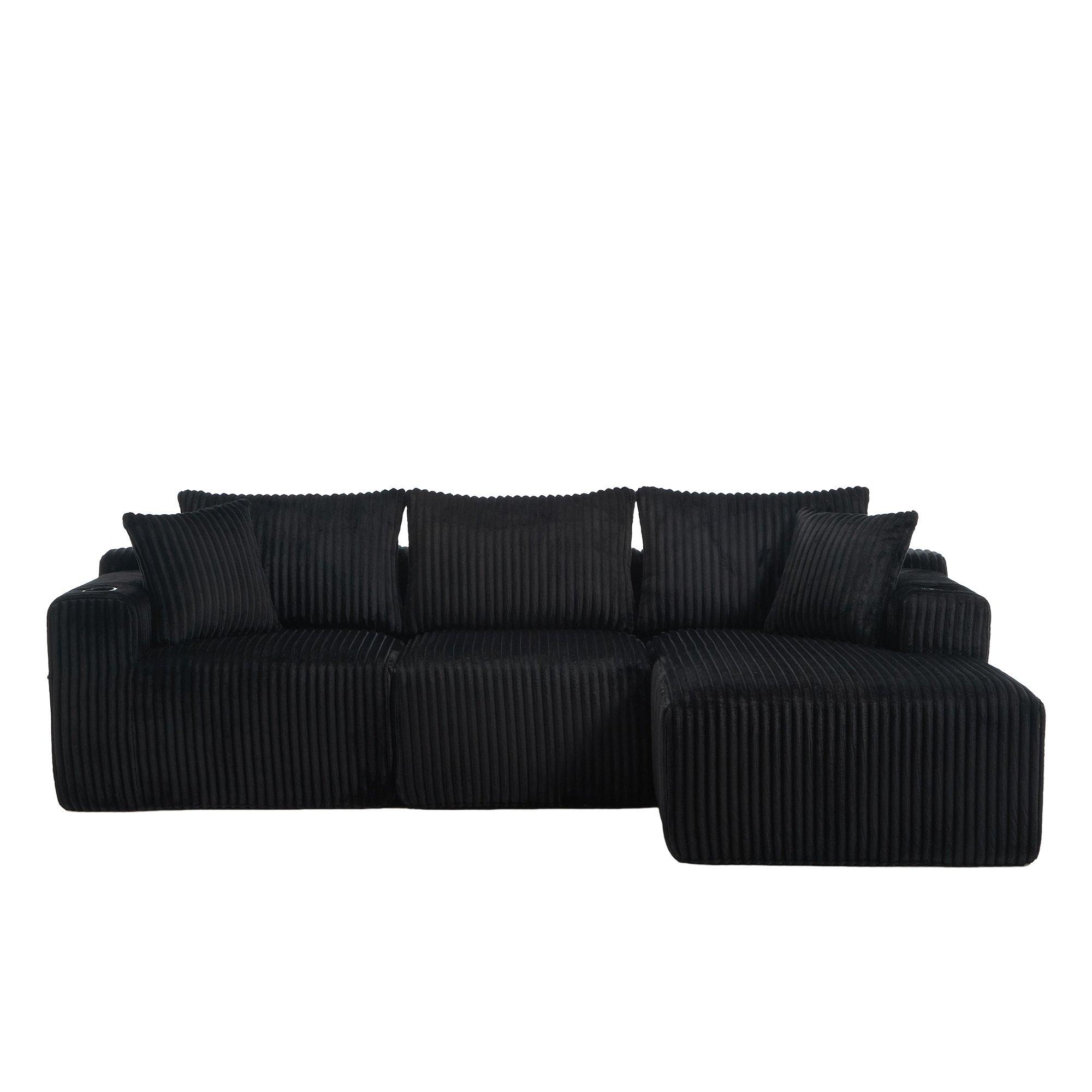 Black - Urban Meuble - Corduroy L-Shaped Modular Sectional Sofa - 5