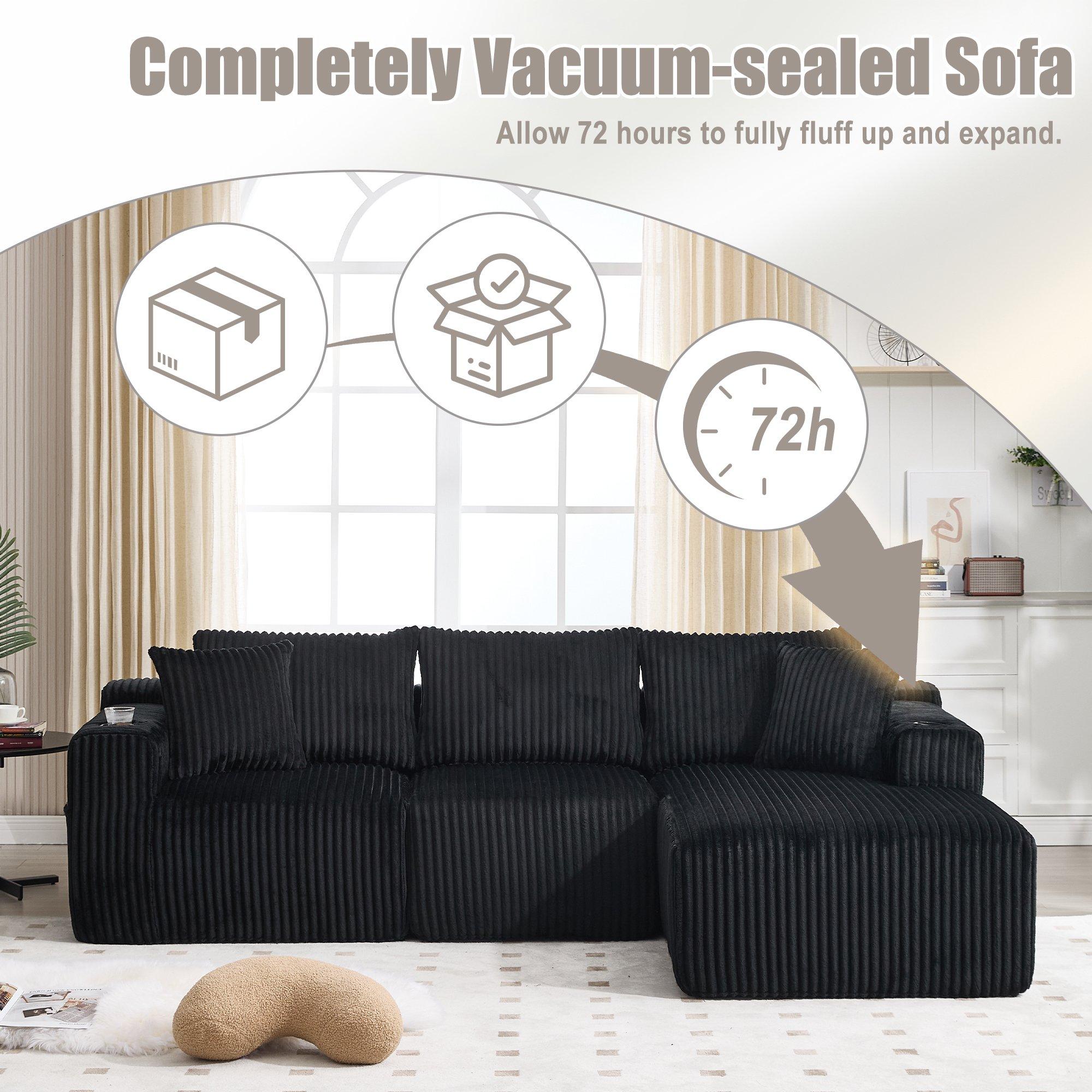 Black - Urban Meuble - Corduroy L-Shaped Modular Sectional Sofa - 7