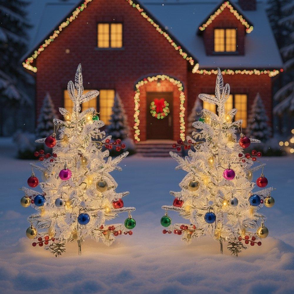 Green - LIFE IDEAS - Christmas Tree Ground Stake with Light and Timer - 1