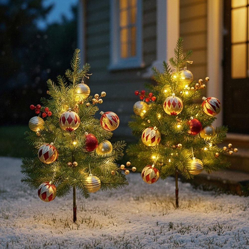 Green - LIFE IDEAS - Christmas Tree Ground Stake with Light and Timer - 1