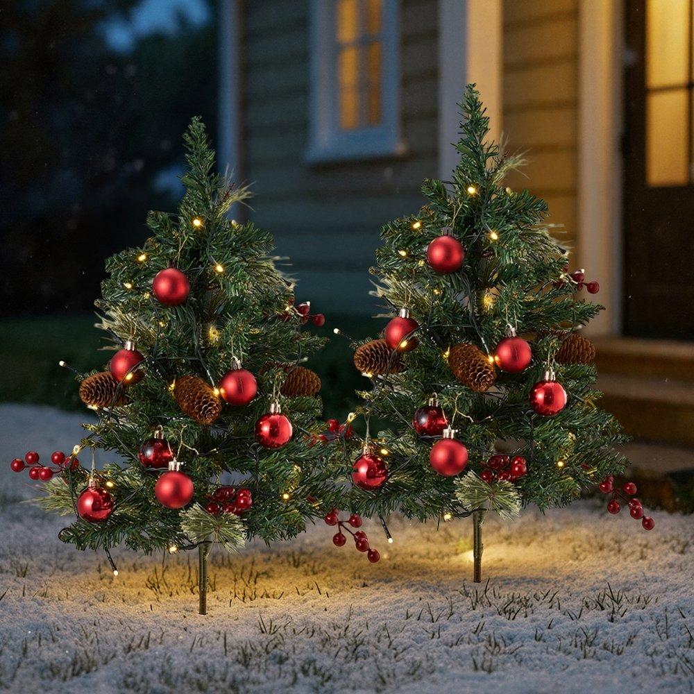 Green - LIFE IDEAS - Christmas Tree Ground Stake with Light and Timer - 1