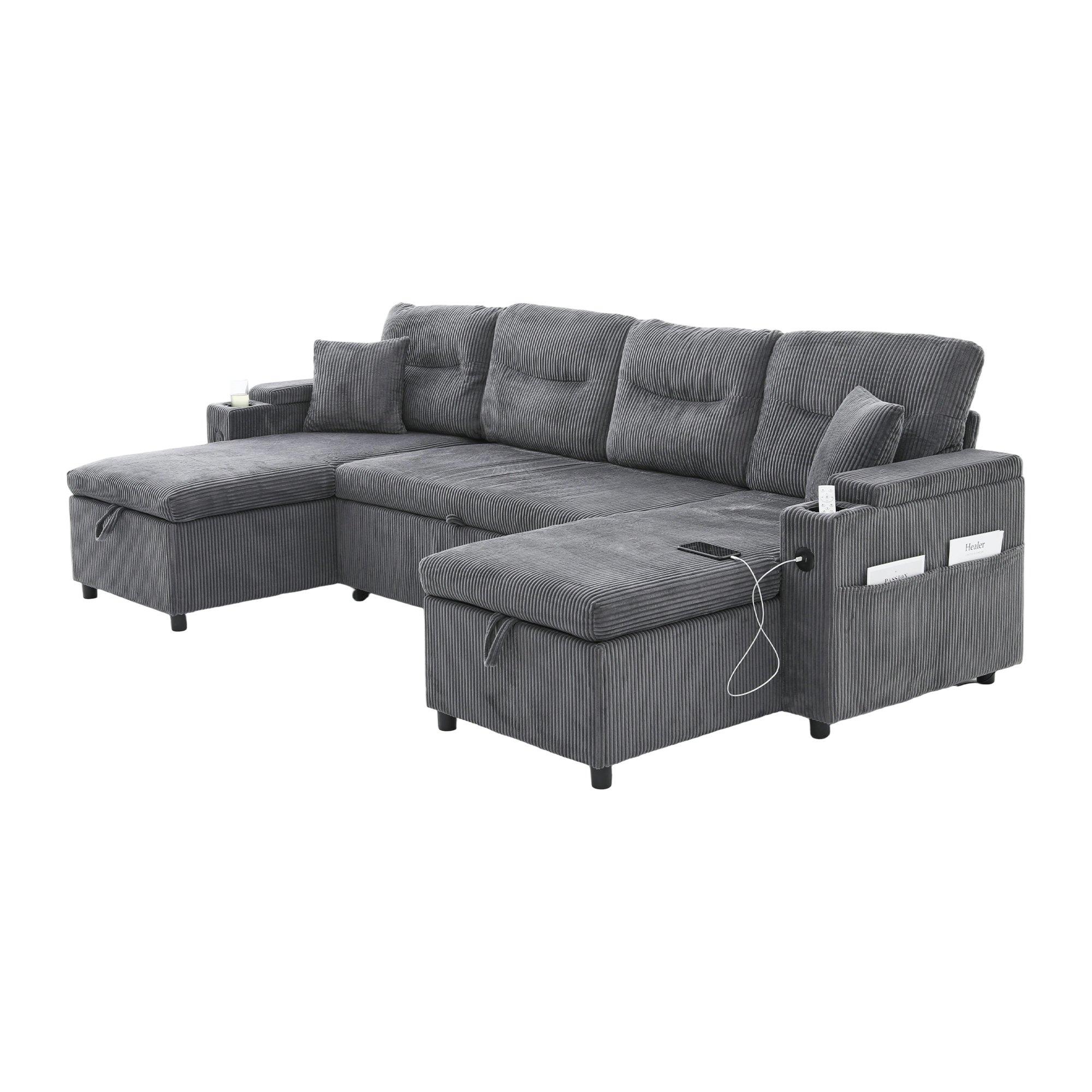 Charcoal Grey - Urban Meuble - 4-Seater U-Shaped Sleeper Sofa with Storage - 13