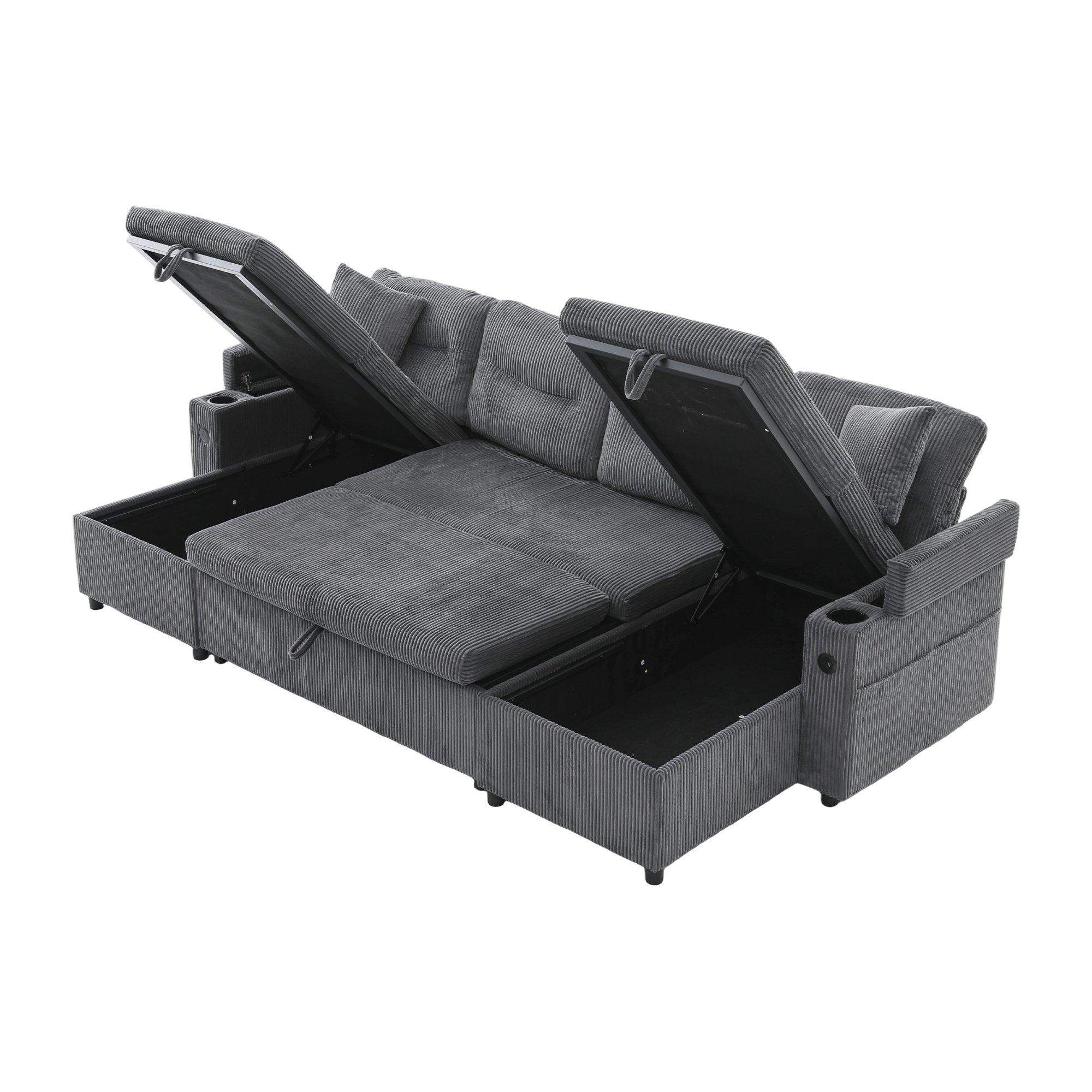 Charcoal Grey - Urban Meuble - 4-Seater U-Shaped Sleeper Sofa with Storage - 14