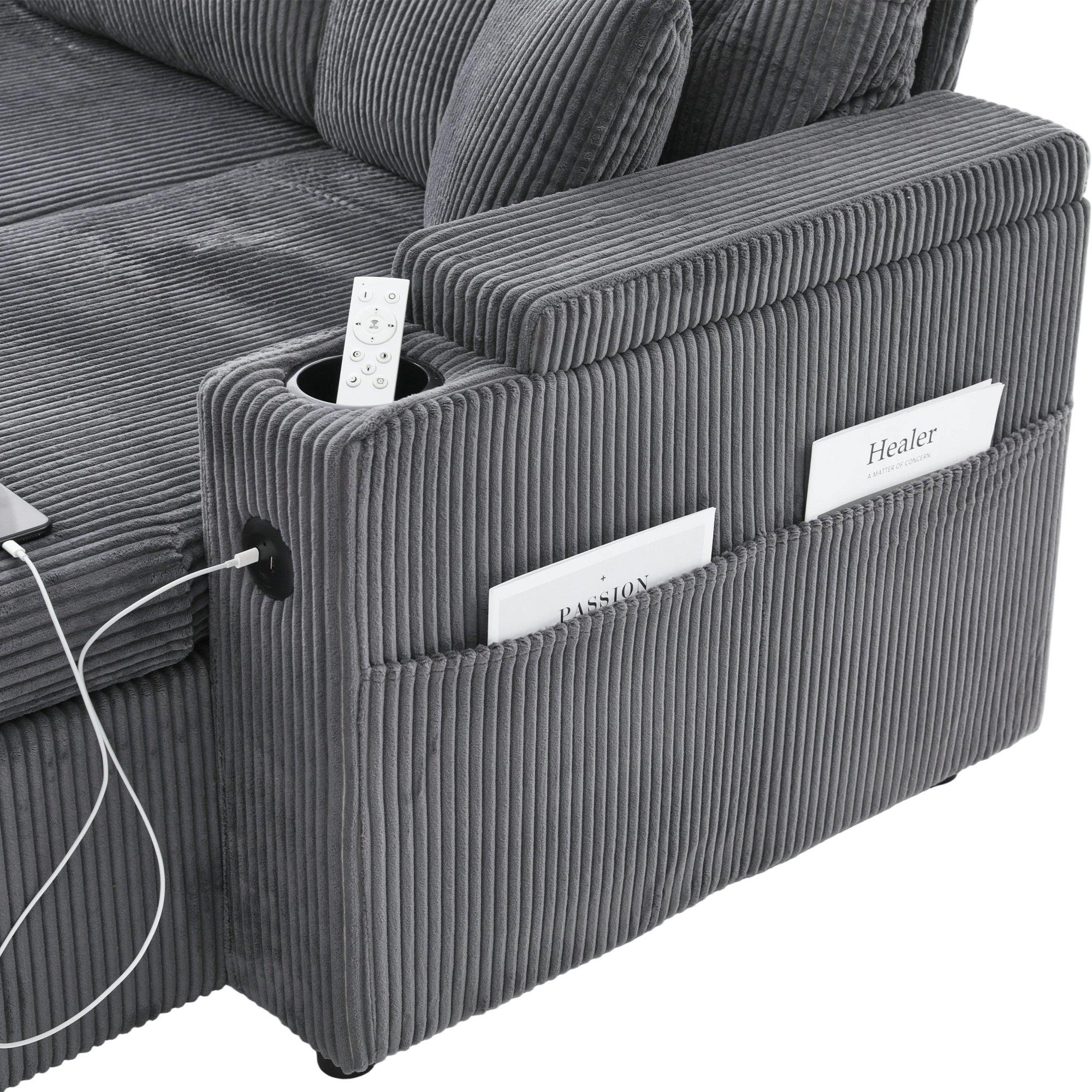 Charcoal Grey - Urban Meuble - 4-Seater U-Shaped Sleeper Sofa with Storage - 16