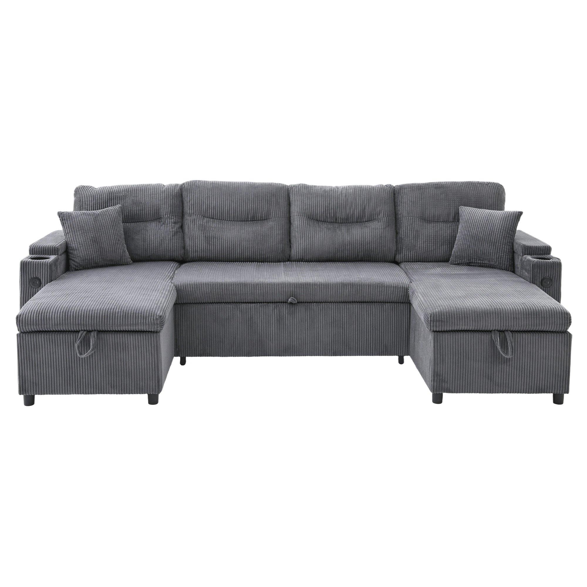 Charcoal Grey - Urban Meuble - 4-Seater U-Shaped Sleeper Sofa with Storage - 5