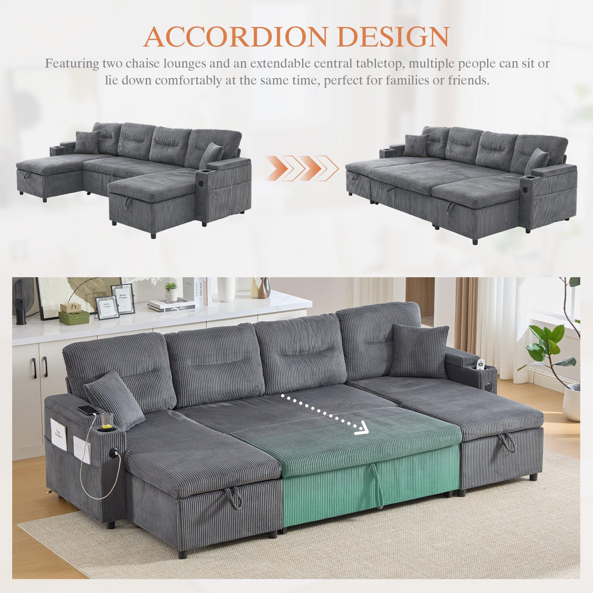 Charcoal Grey - Urban Meuble - 4-Seater U-Shaped Sleeper Sofa with Storage - 7