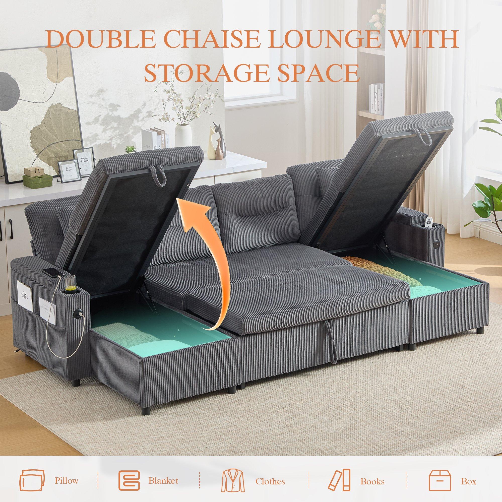 Charcoal Grey - Urban Meuble - 4-Seater U-Shaped Sleeper Sofa with Storage - 8