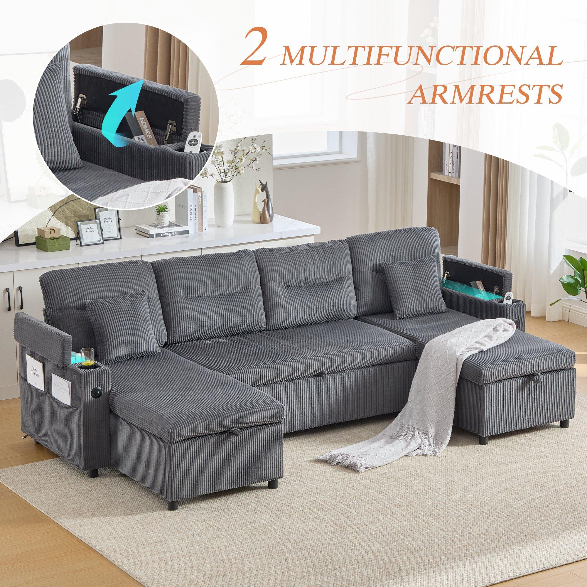 Charcoal Grey - Urban Meuble - 4-Seater U-Shaped Sleeper Sofa with Storage - 10