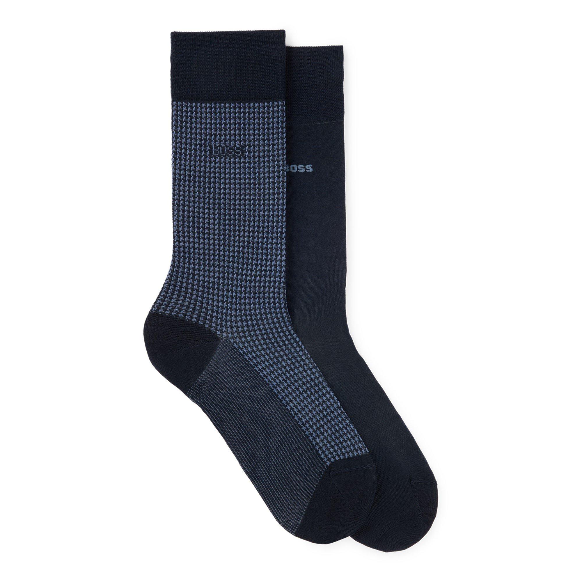 Boss Men's Houndstooth Crew Socks - Dark Blue 401 - 5-8.5