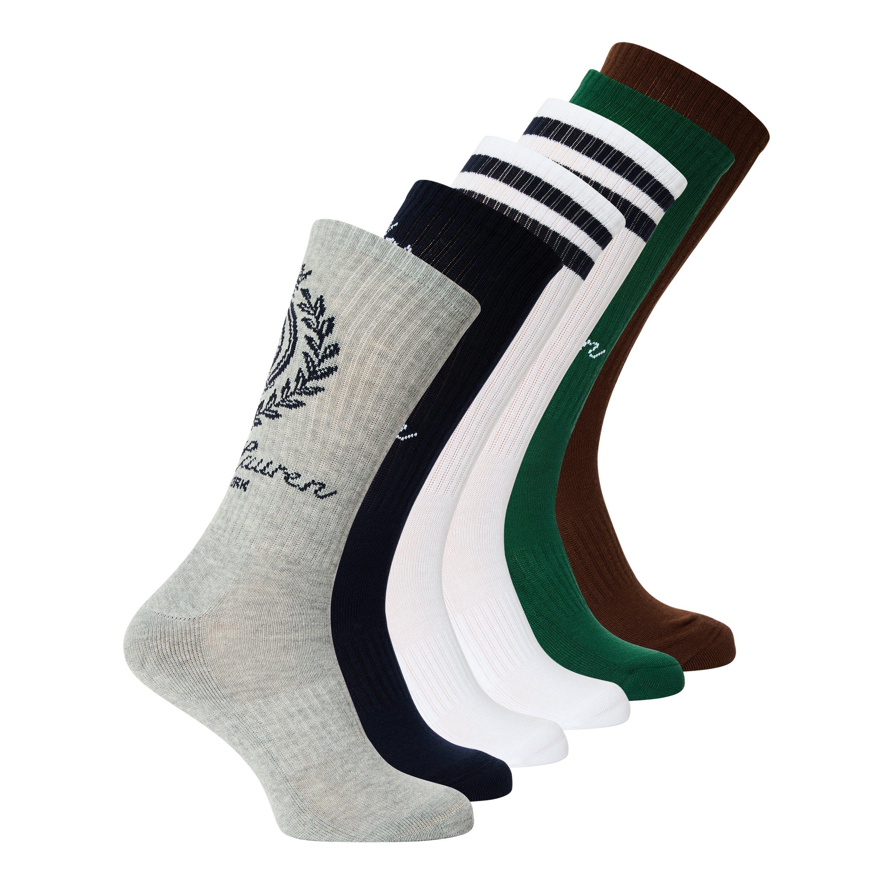 Br/Wh/Gn/Nv/Gy - Polo Ralph Lauren - 6 Pack Crest Crew Socks - 1
