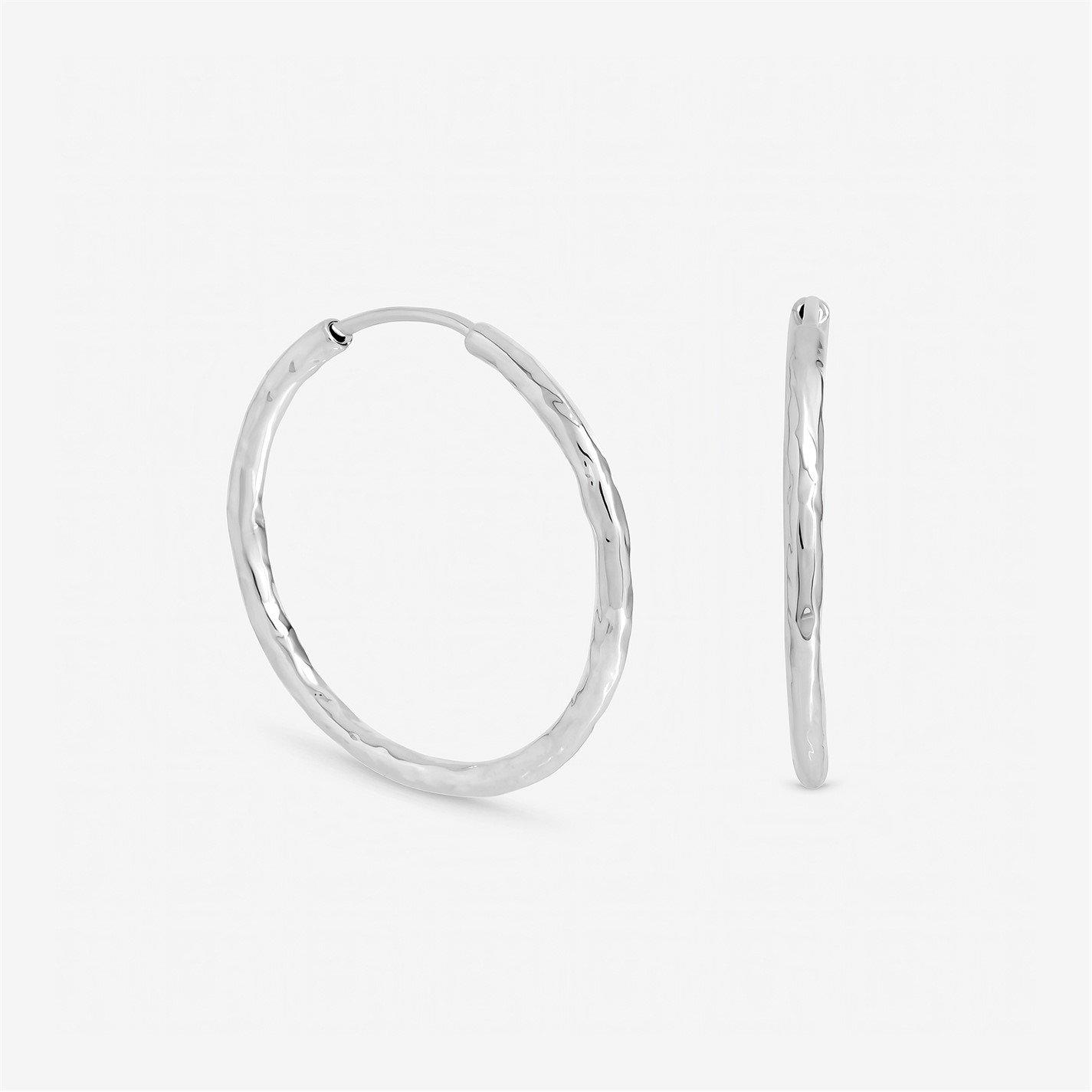 Inicio Women's Sterling Plated Molten Medium Sleeper Hoops Silver