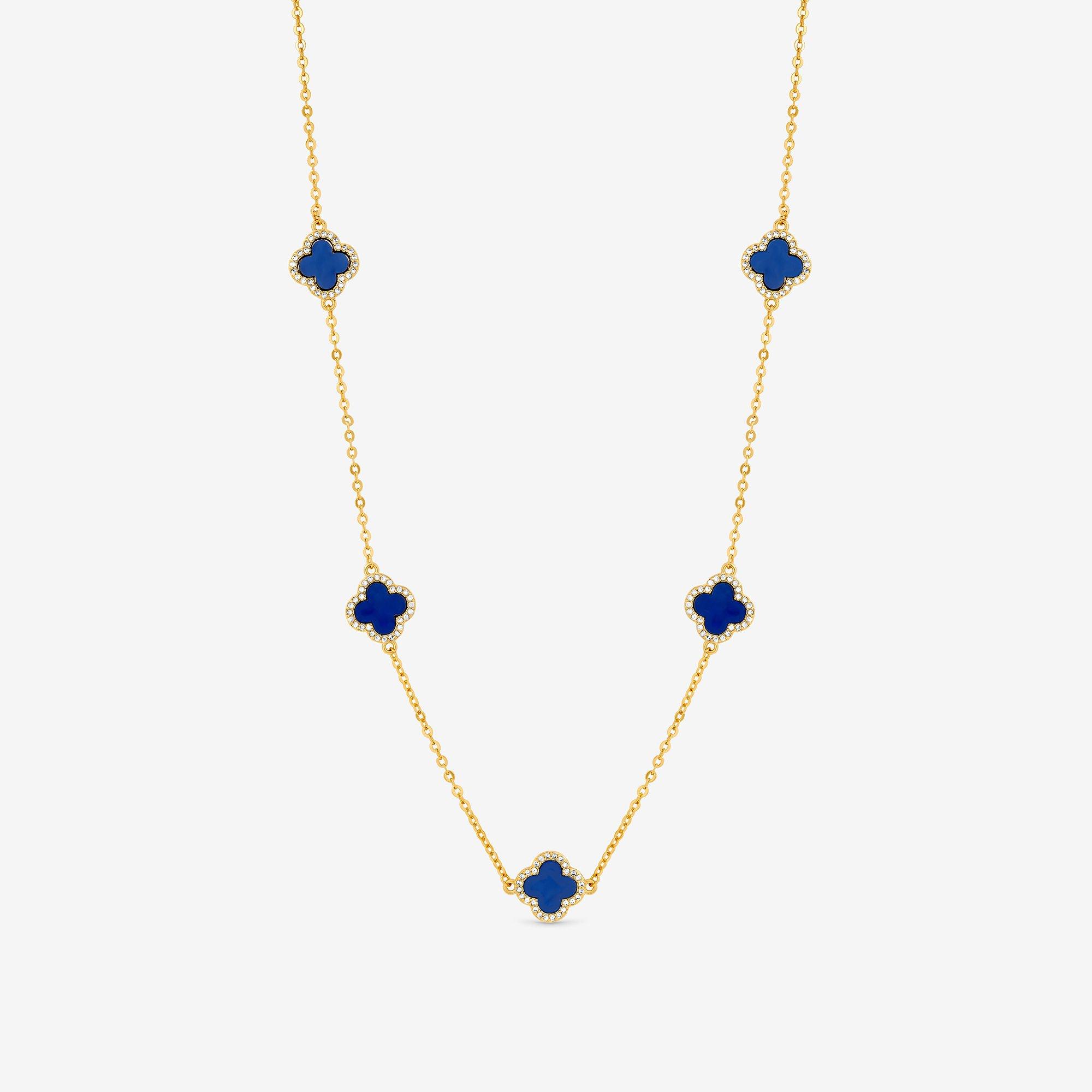 Gold - Jon Richard - Gold Plated Lapis Station Clover Necklace - 1