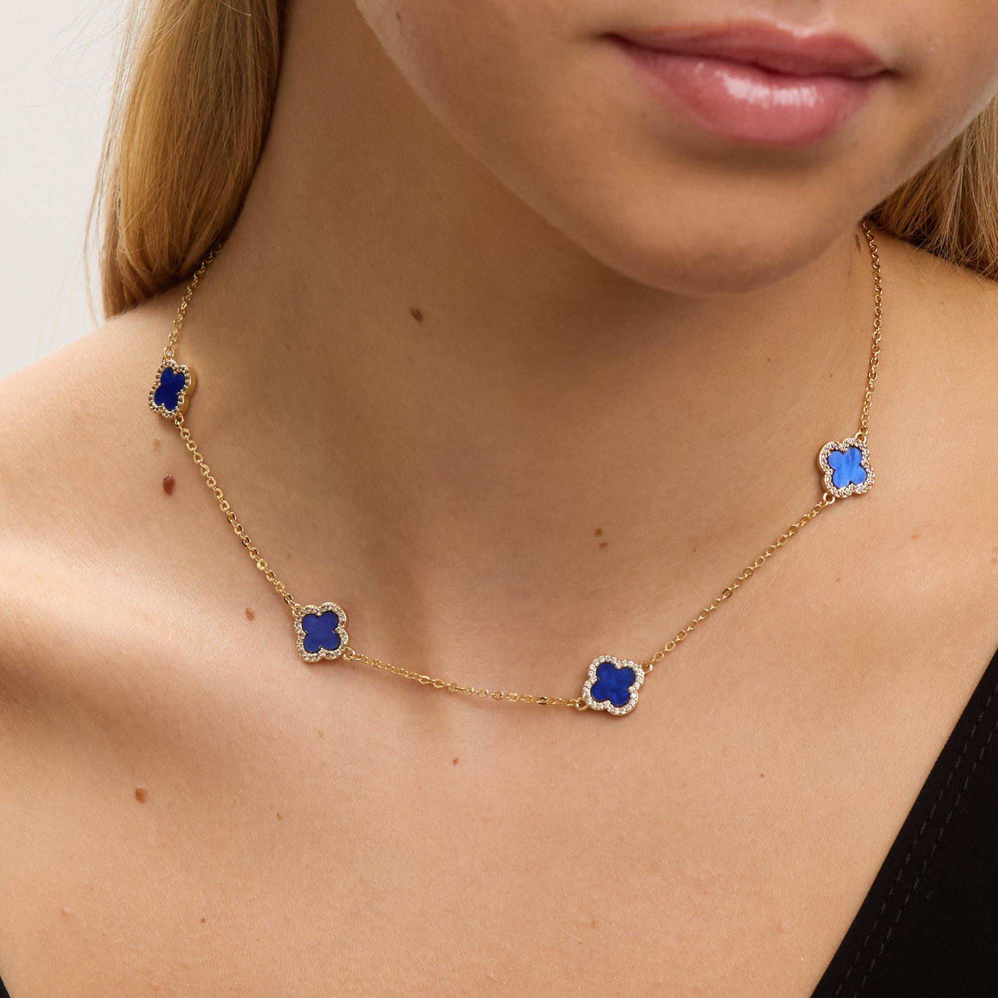 Gold - Jon Richard - Gold Plated Lapis Station Clover Necklace - 2