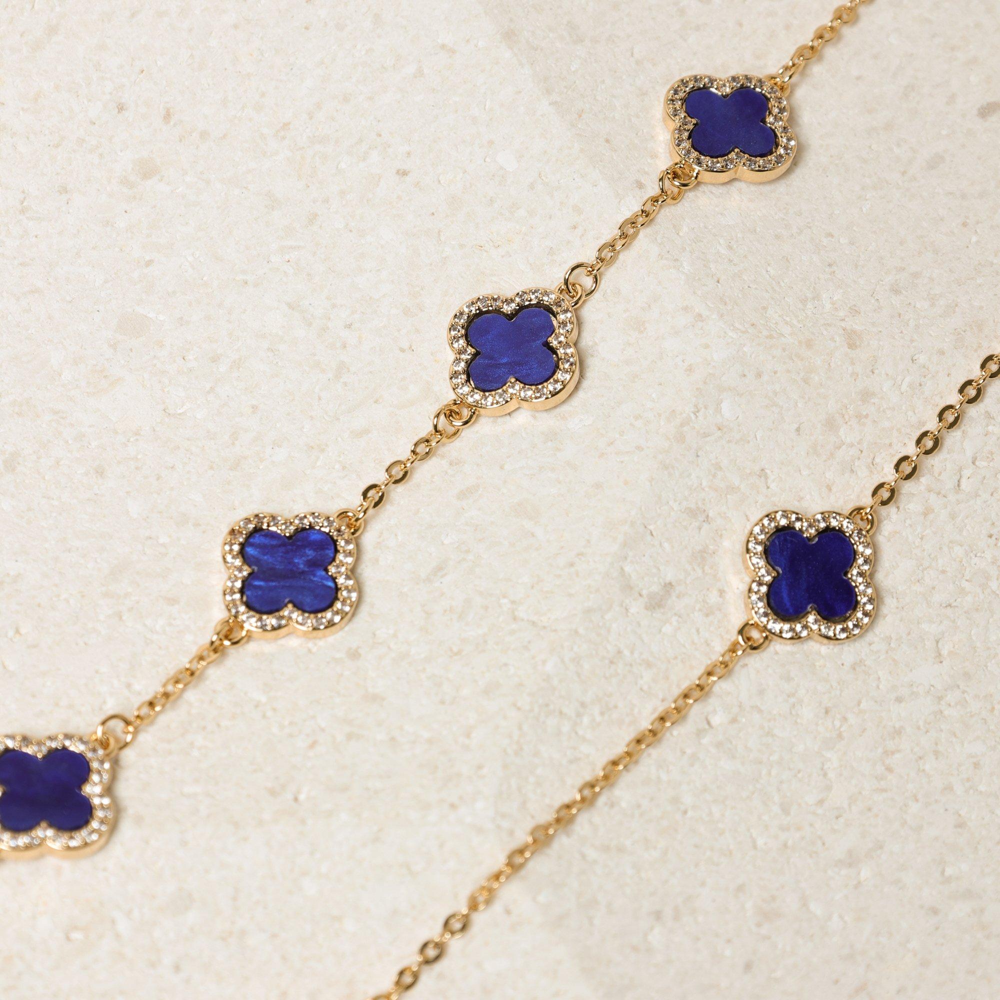 Gold - Jon Richard - Gold Plated Lapis Station Clover Necklace - 3