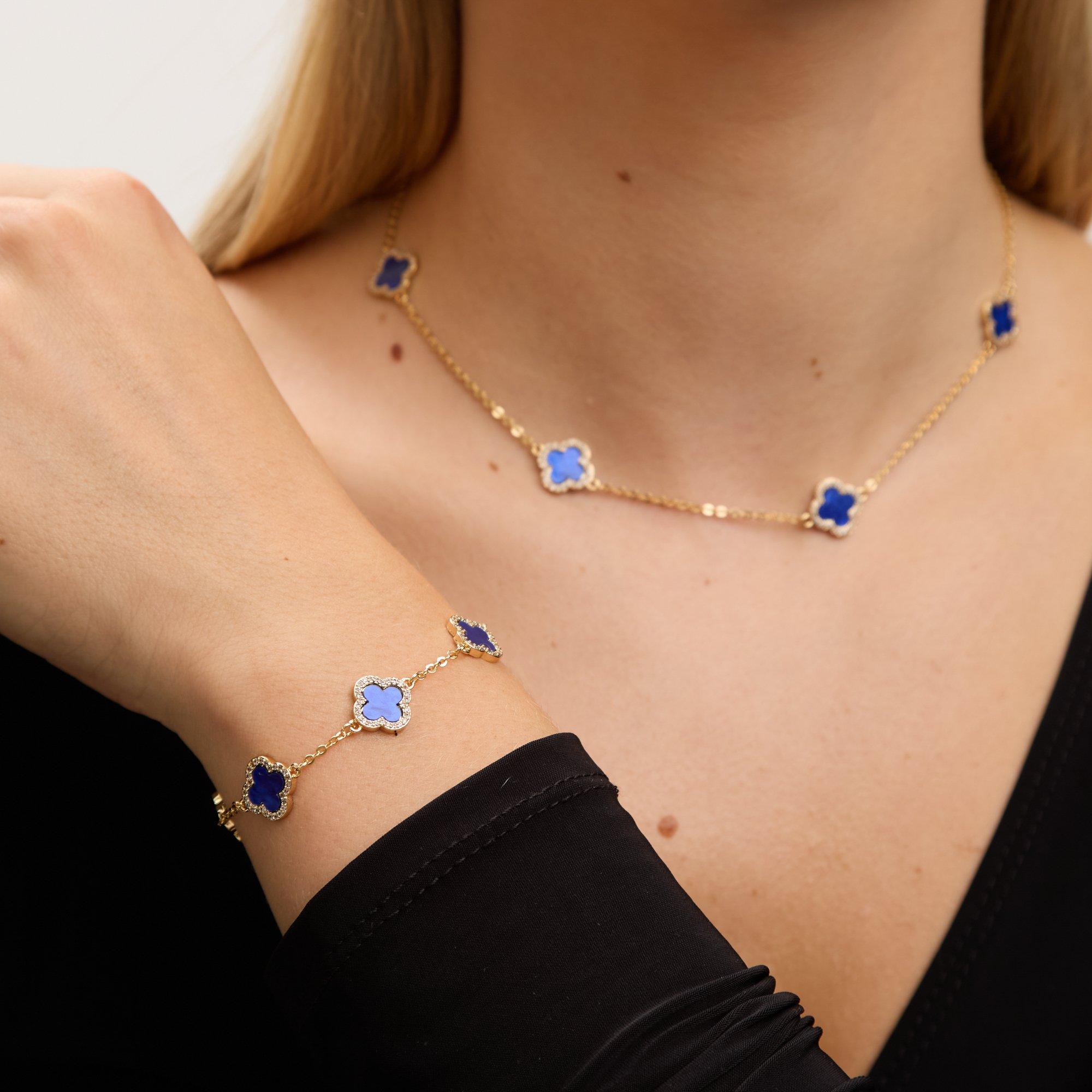 Gold - Jon Richard - Gold Plated Lapis Station Clover Necklace - 4